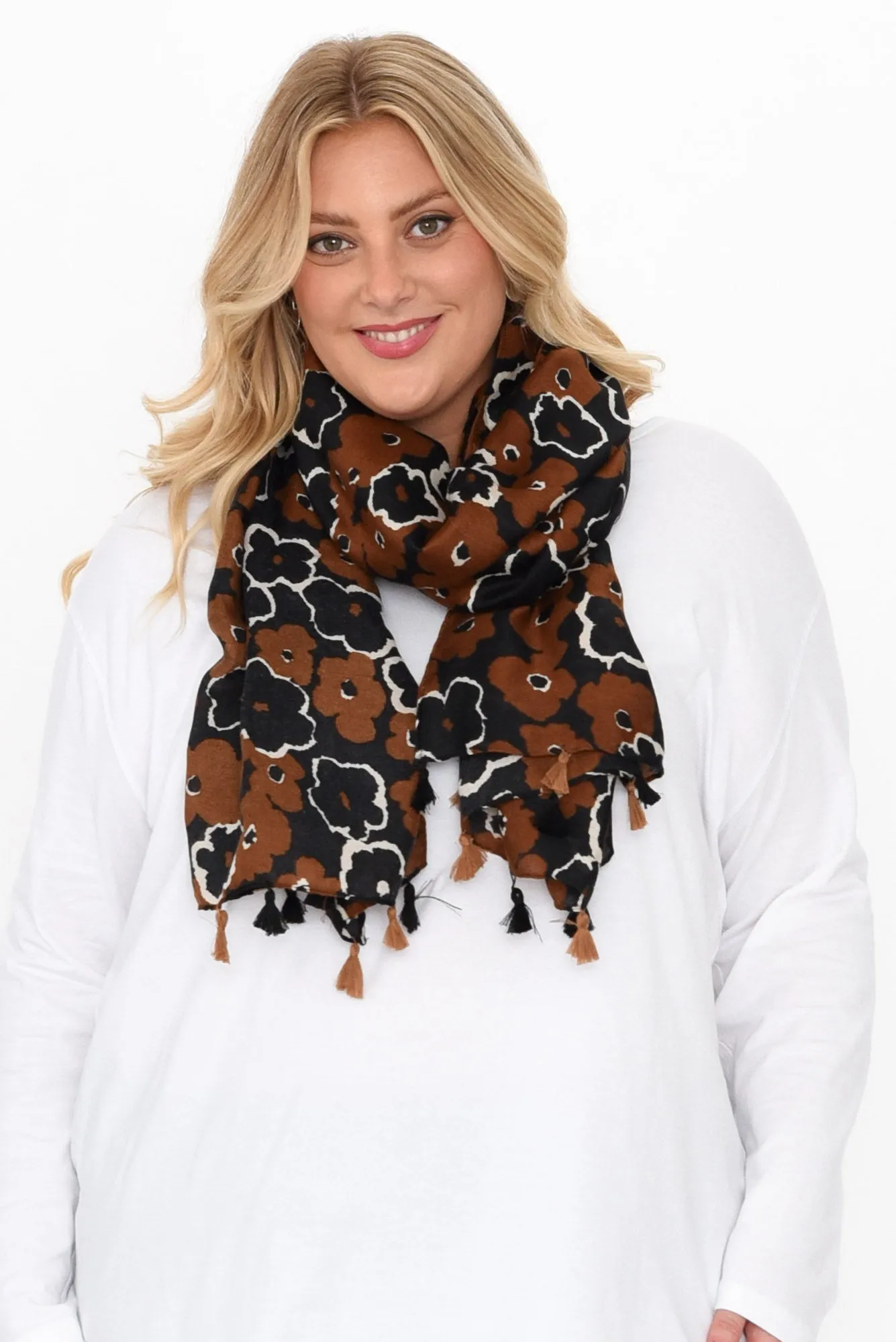 Ash Brown Floral Scarf sold by Blue Bungalow product image thumbnail 2