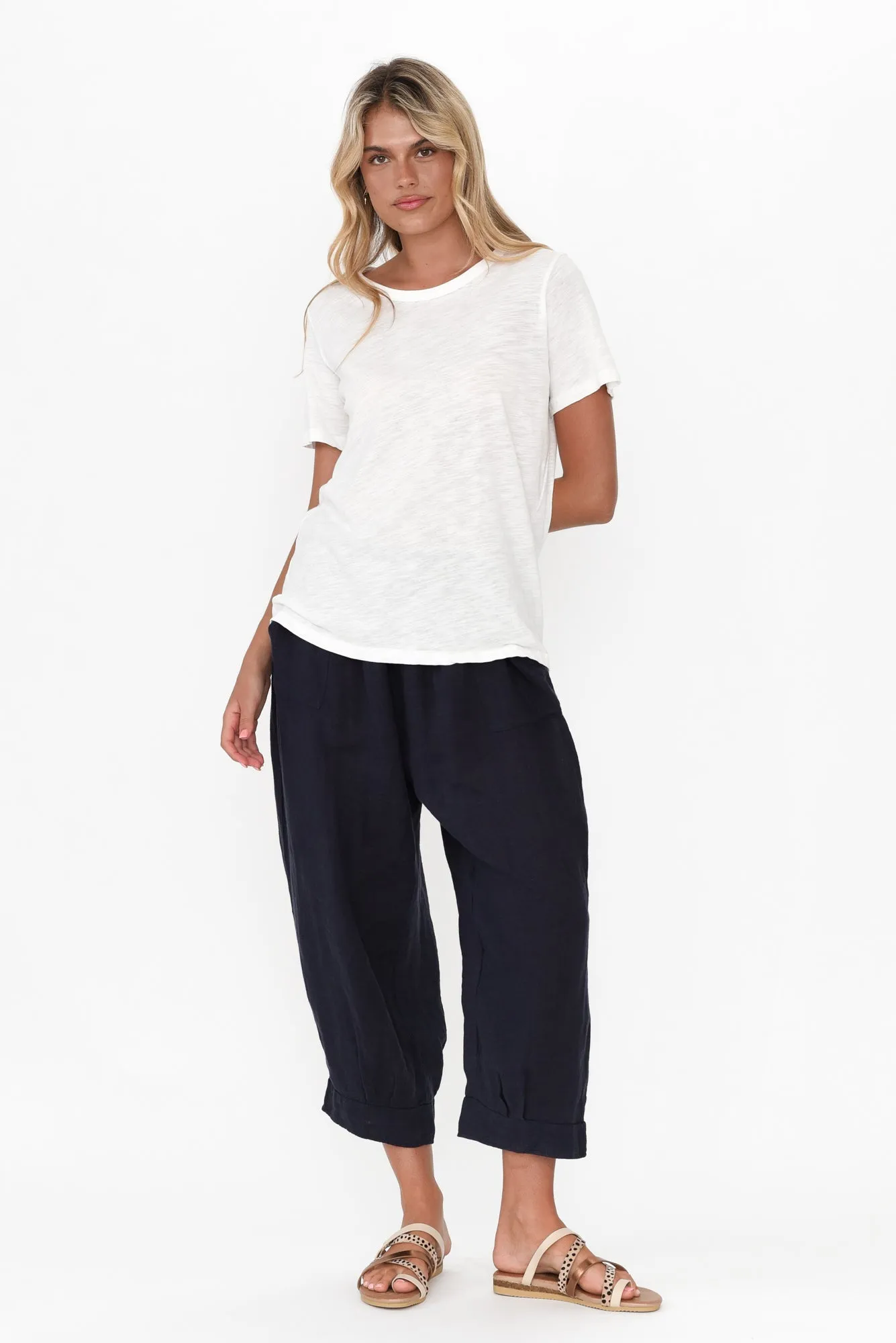 Elide Navy Linen Cropped Pants sold by Blue Bungalow product image thumbnail 3