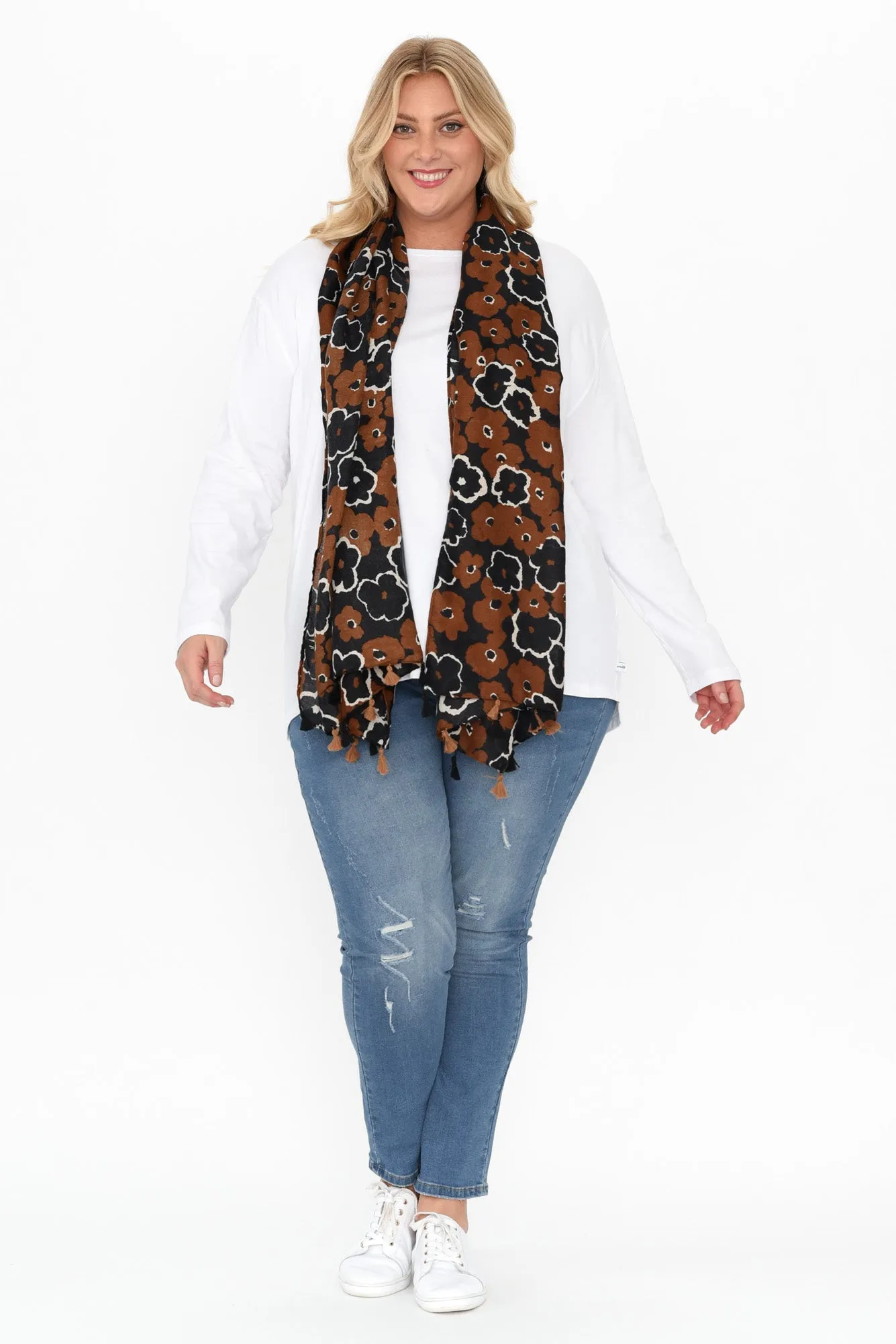 Ash Brown Floral Scarf sold by Blue Bungalow product image thumbnail 3
