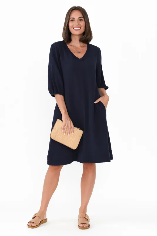 Cordelia Navy Cotton Cheesecloth Pocket Dress sold by Blue Bungalow