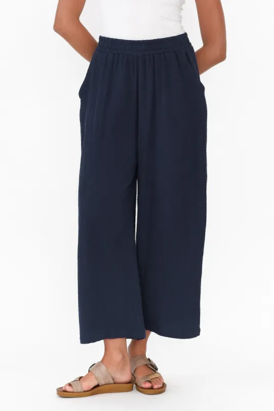 Indila Navy Cotton Pants sold by Blue Bungalow