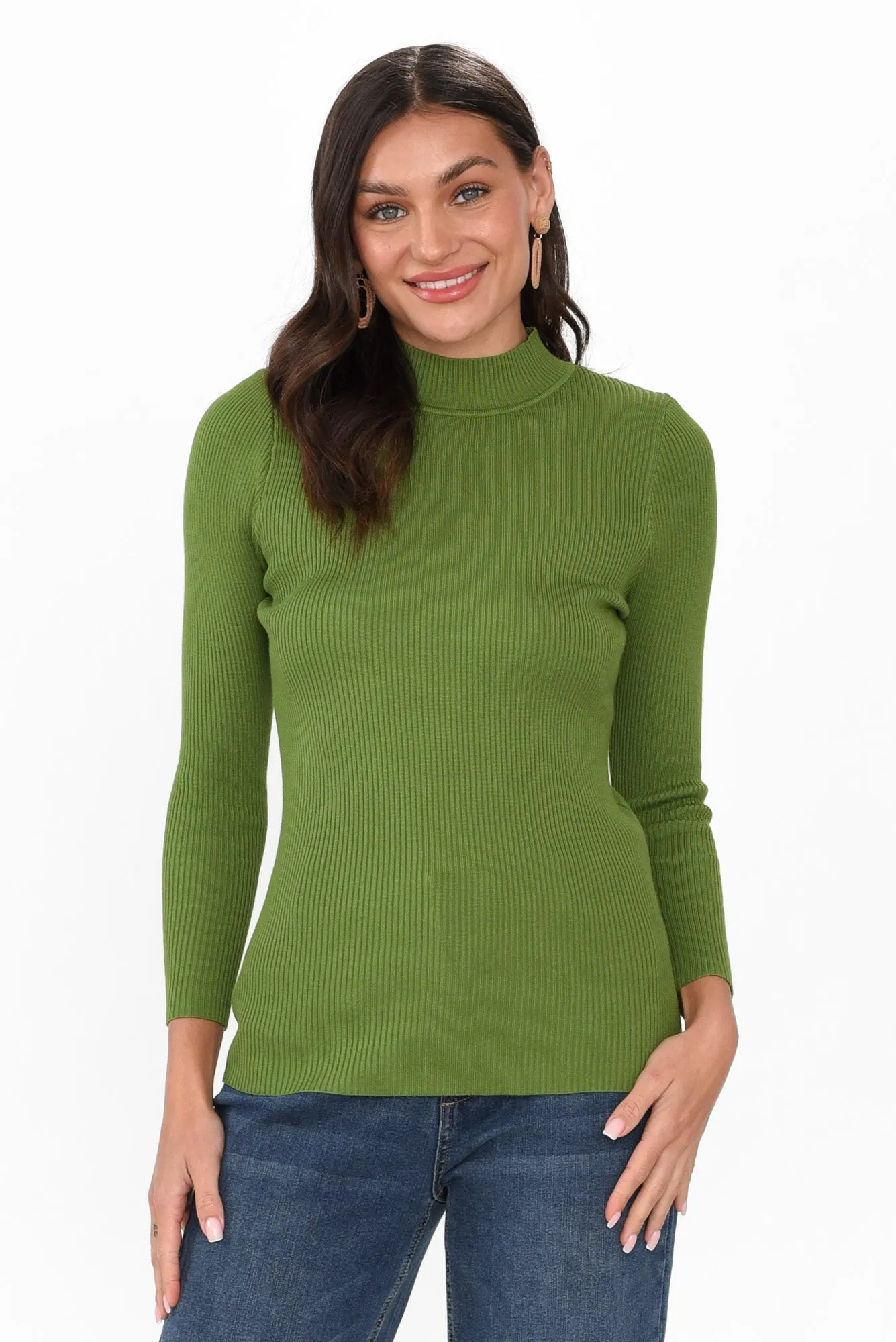Laurina Green Cotton Blend Ribbed Top sold by Blue Bungalow