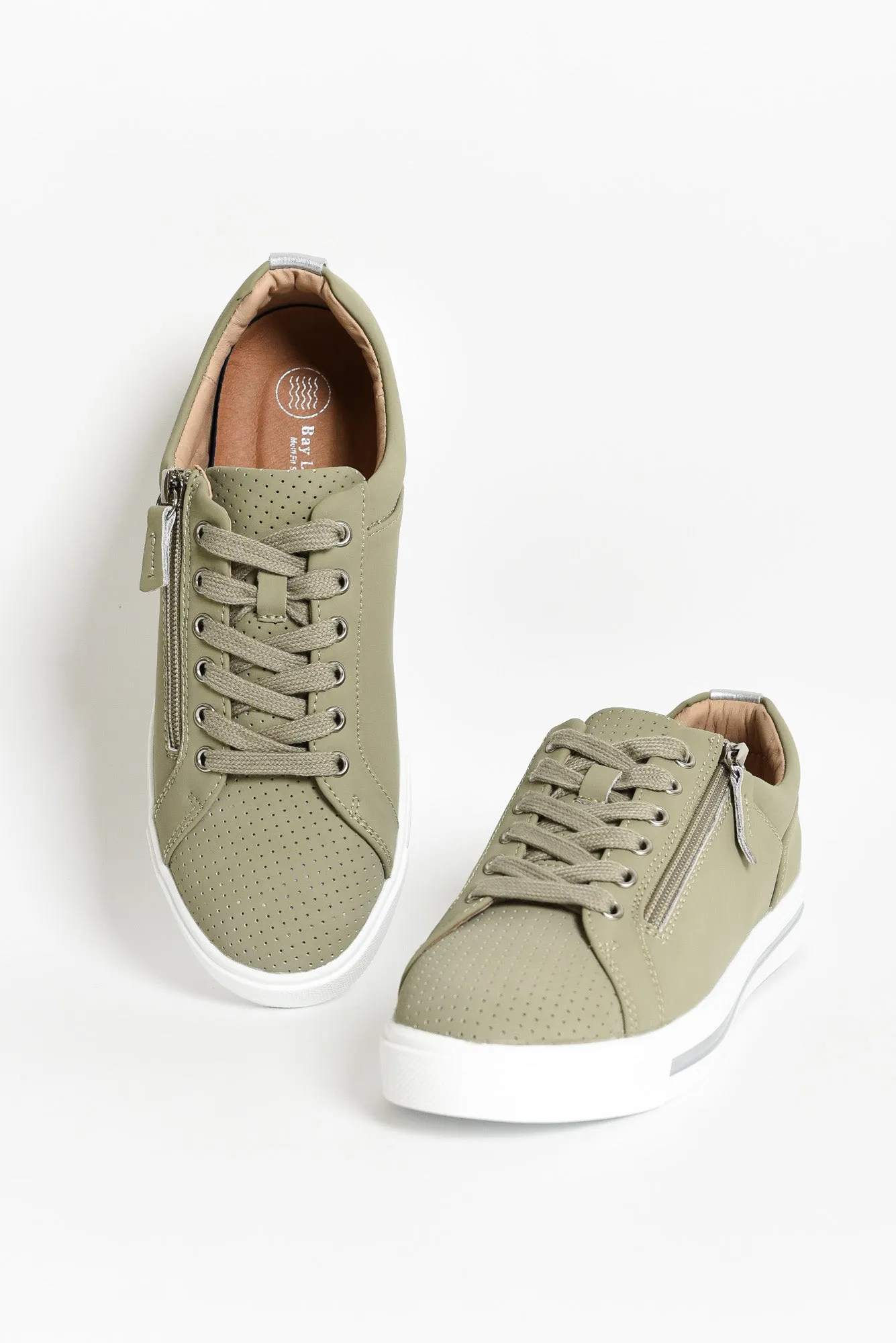 Kiki Khaki Leather Zip Sneaker sold by Blue Bungalow product image thumbnail 2