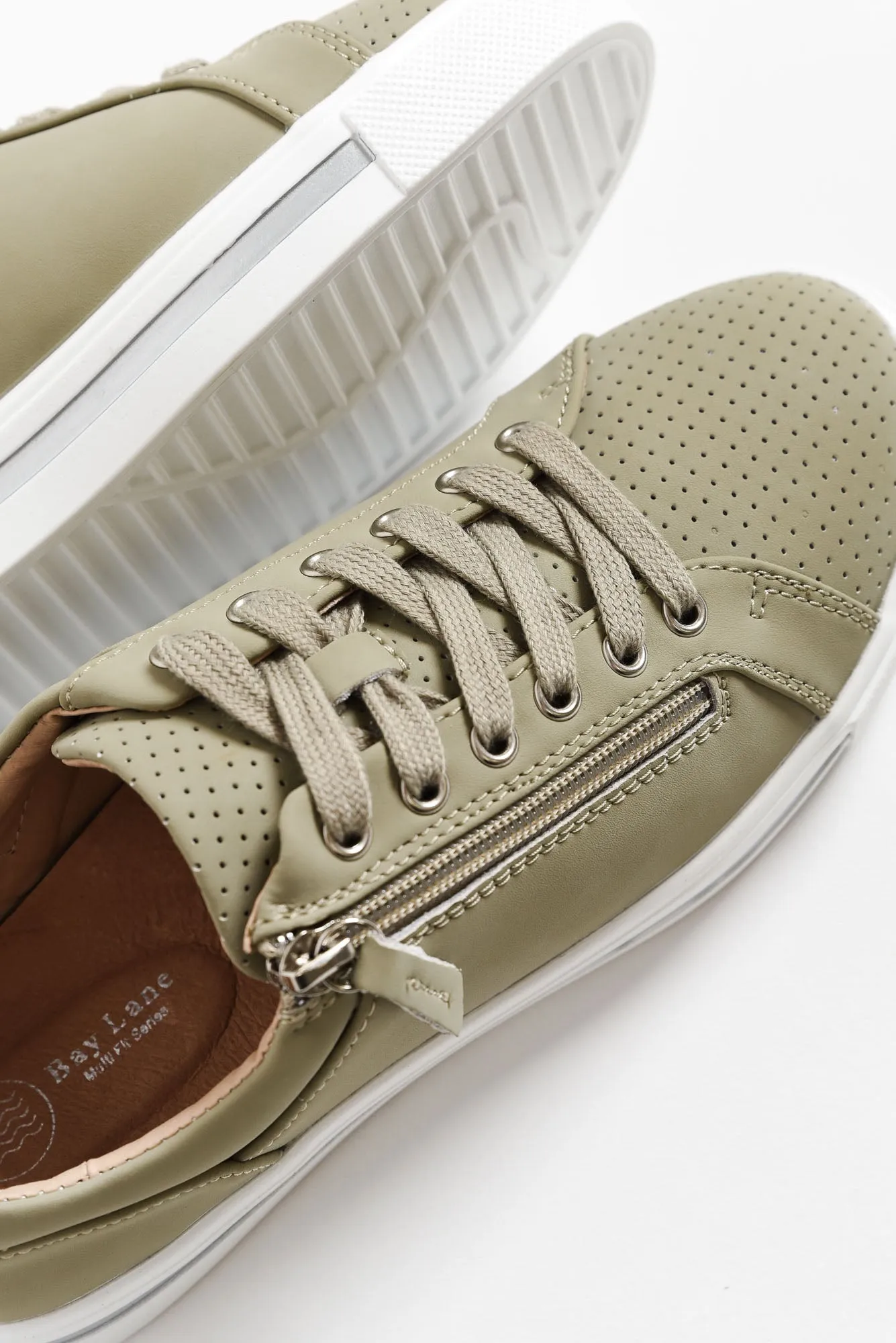 Kiki Khaki Leather Zip Sneaker sold by Blue Bungalow product image thumbnail 4