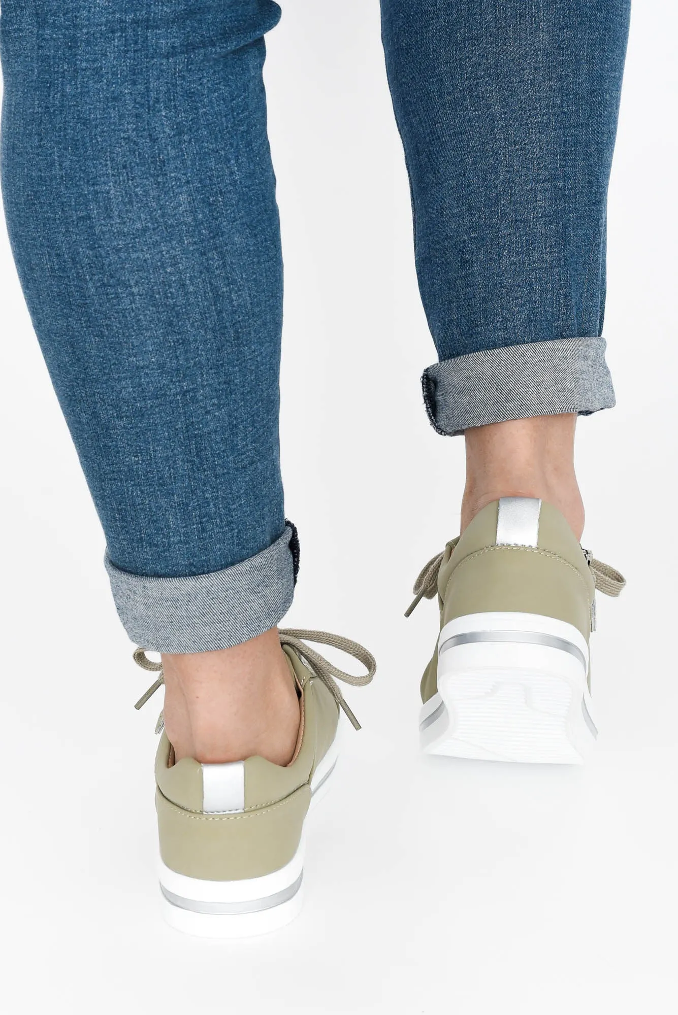 Kiki Khaki Leather Zip Sneaker sold by Blue Bungalow product image thumbnail 5