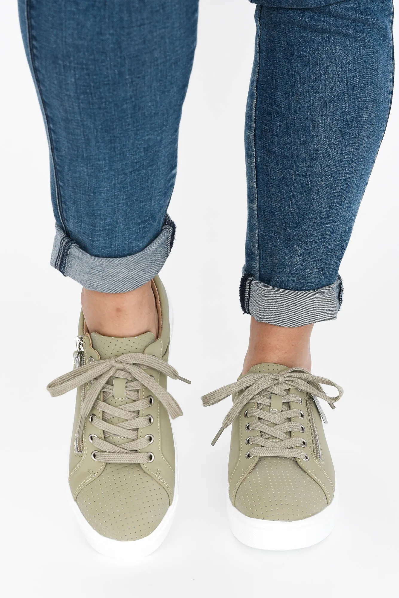 Kiki Khaki Leather Zip Sneaker sold by Blue Bungalow product image thumbnail 3