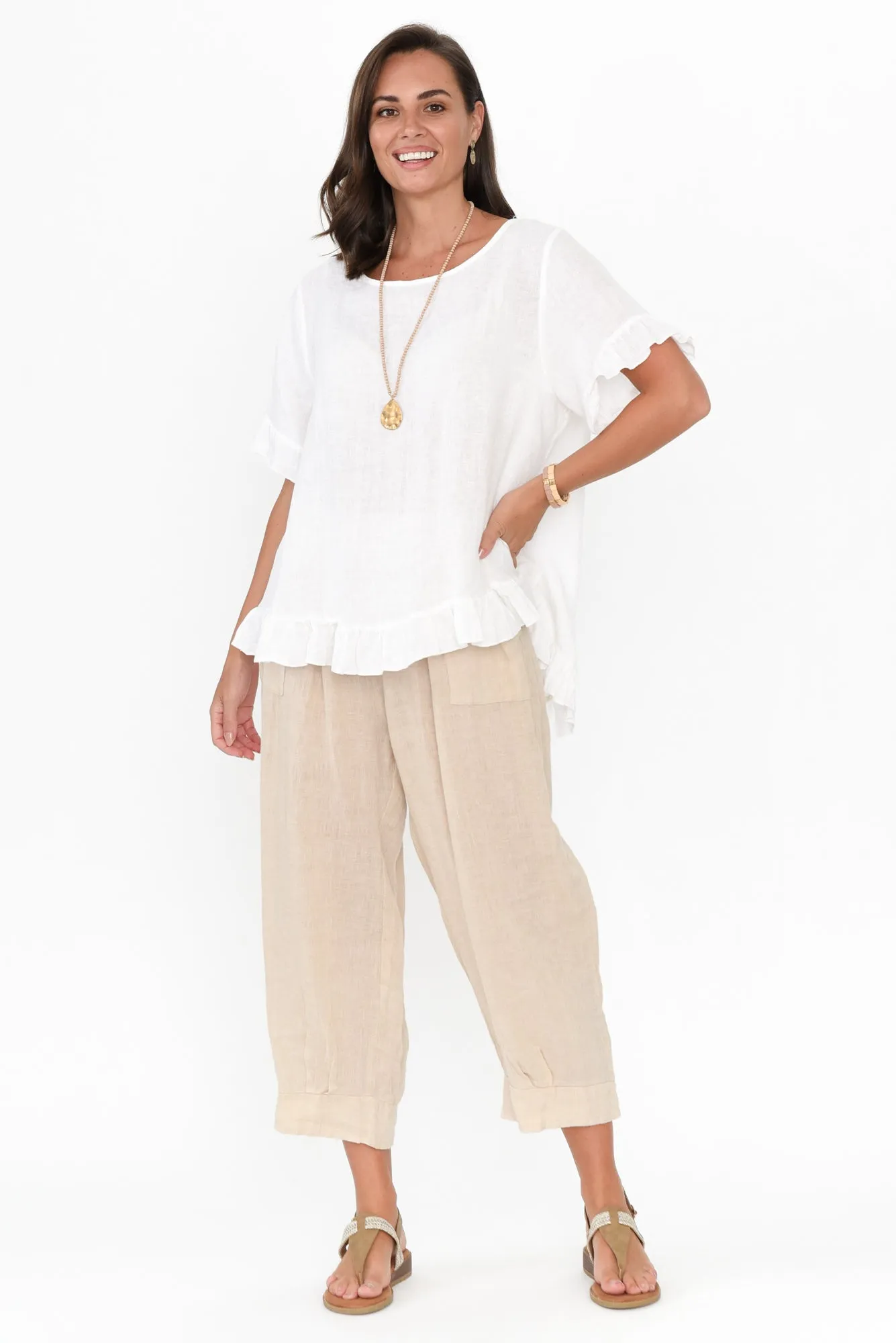 Genevieve White Linen Frill Top sold by Blue Bungalow product image thumbnail 3
