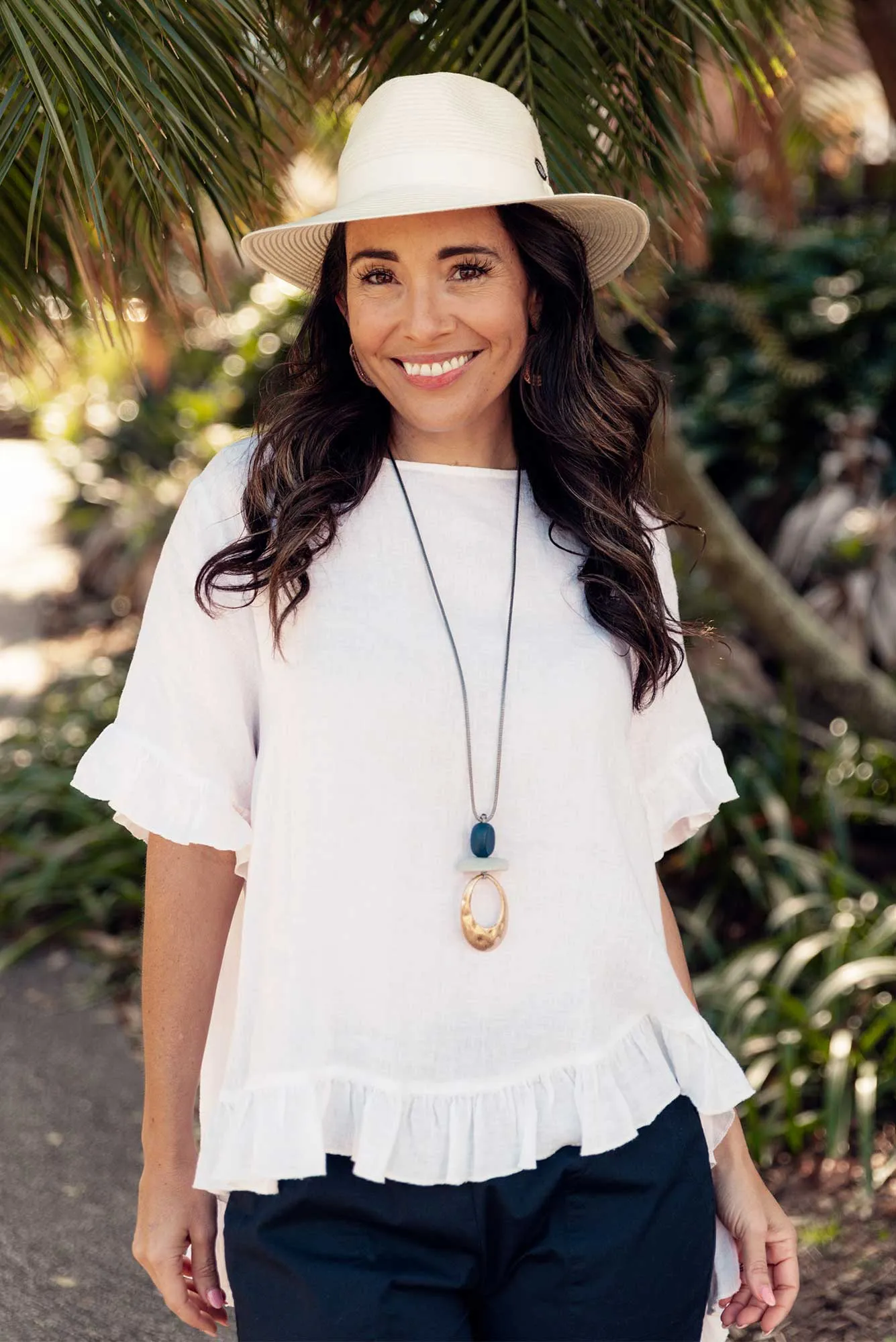 Genevieve White Linen Frill Top sold by Blue Bungalow