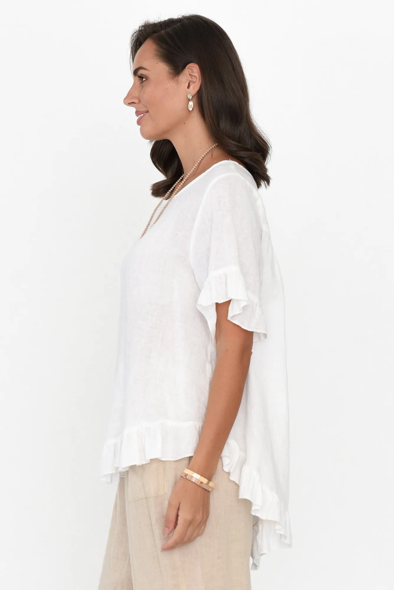 Genevieve White Linen Frill Top sold by Blue Bungalow product image thumbnail 4