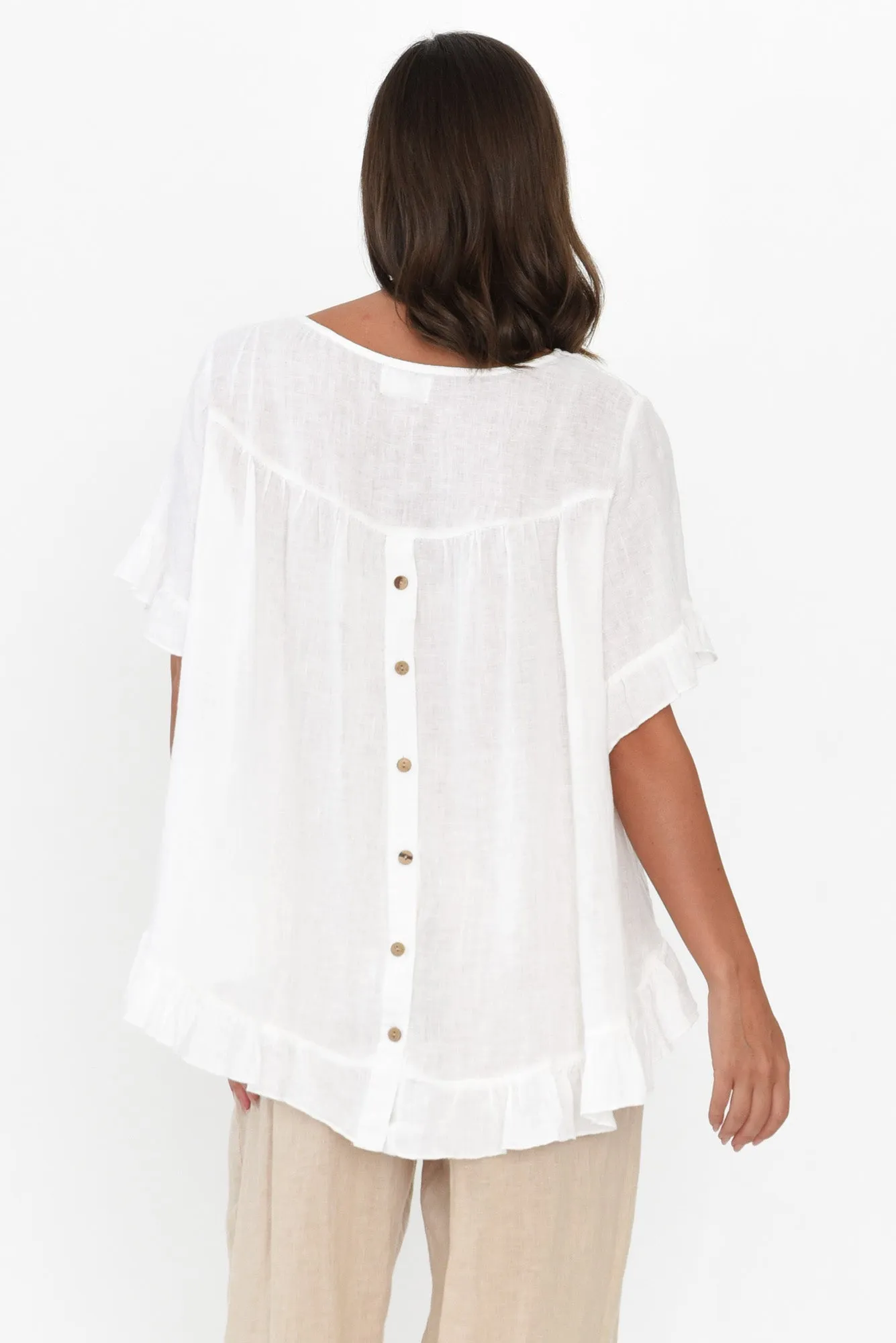 Genevieve White Linen Frill Top sold by Blue Bungalow product image thumbnail 5