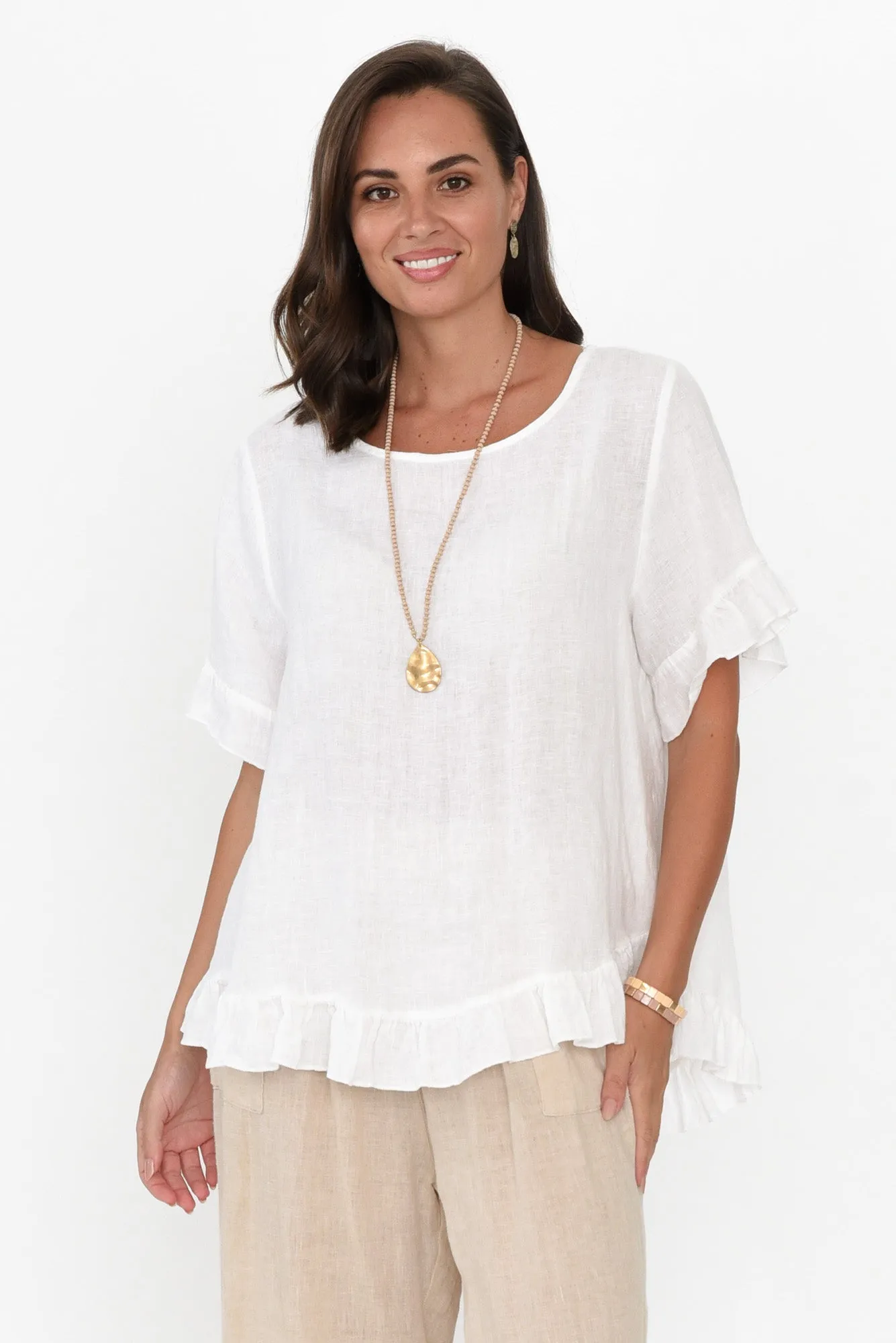 Genevieve White Linen Frill Top sold by Blue Bungalow product image thumbnail 2