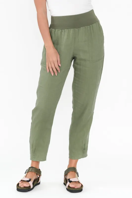 Tatum Khaki Linen Pants sold by Blue Bungalow