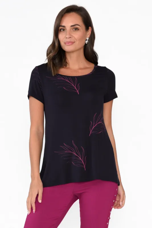 Navy Leaf Micro Modal Swing Tee sold by Blue Bungalow