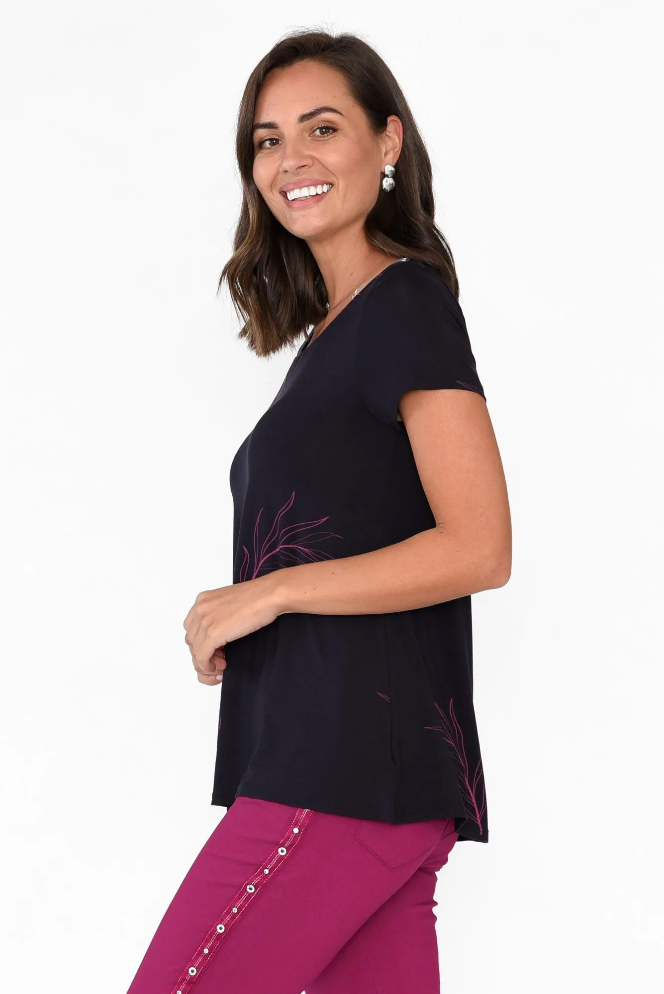 Navy Leaf Micro Modal Swing Tee sold by Blue Bungalow product image thumbnail 3