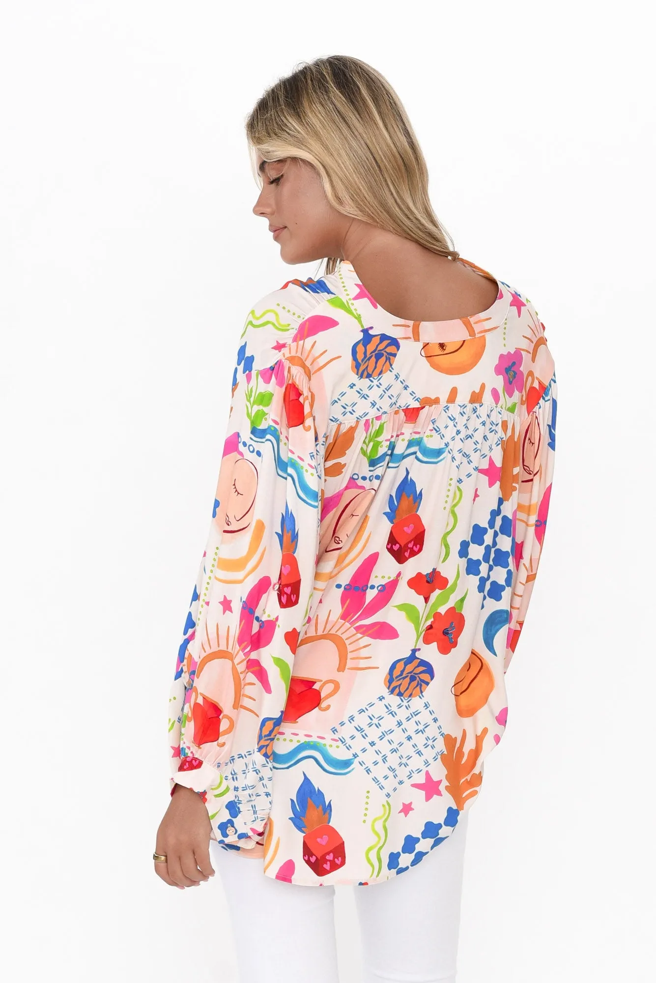 Mabon Cobalt Celestial V Neck Shirt sold by Blue Bungalow product image thumbnail 4