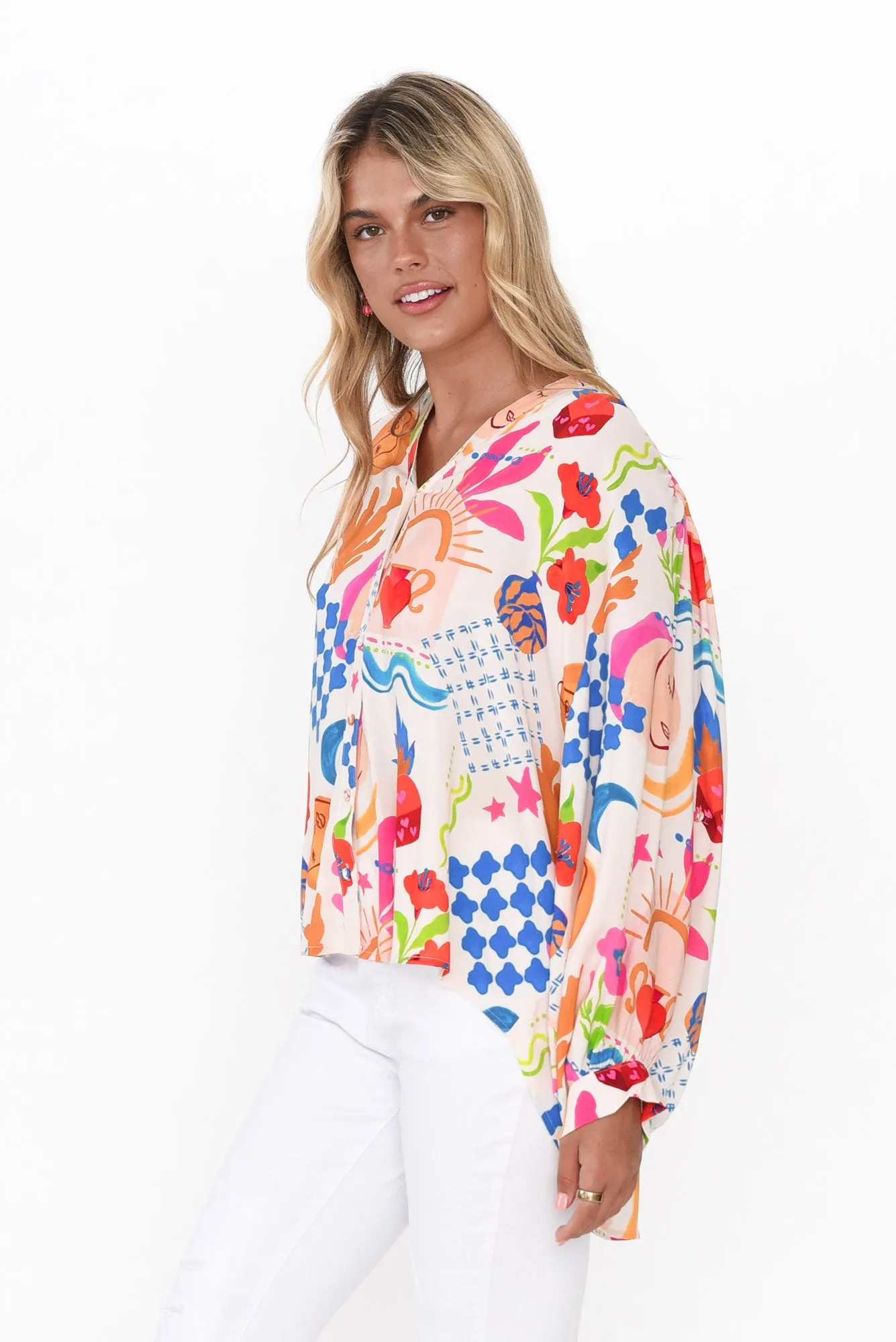 Mabon Cobalt Celestial V Neck Shirt sold by Blue Bungalow product image thumbnail 3