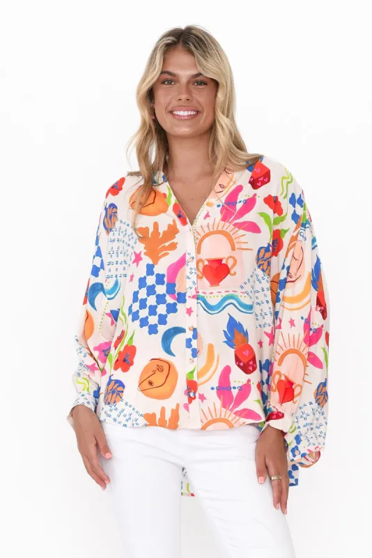 Mabon Cobalt Celestial V Neck Shirt sold by Blue Bungalow