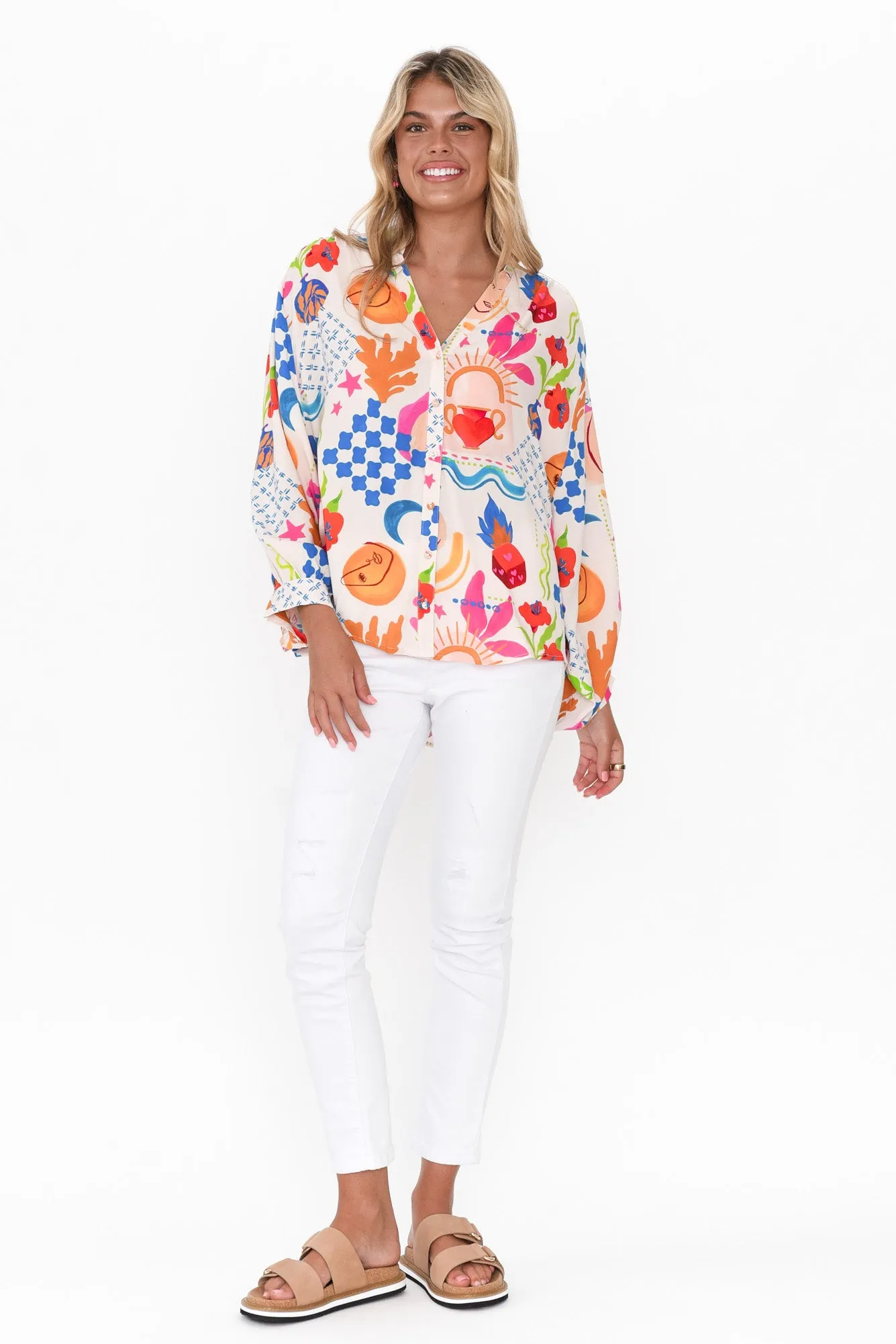 Mabon Cobalt Celestial V Neck Shirt sold by Blue Bungalow product image thumbnail 2