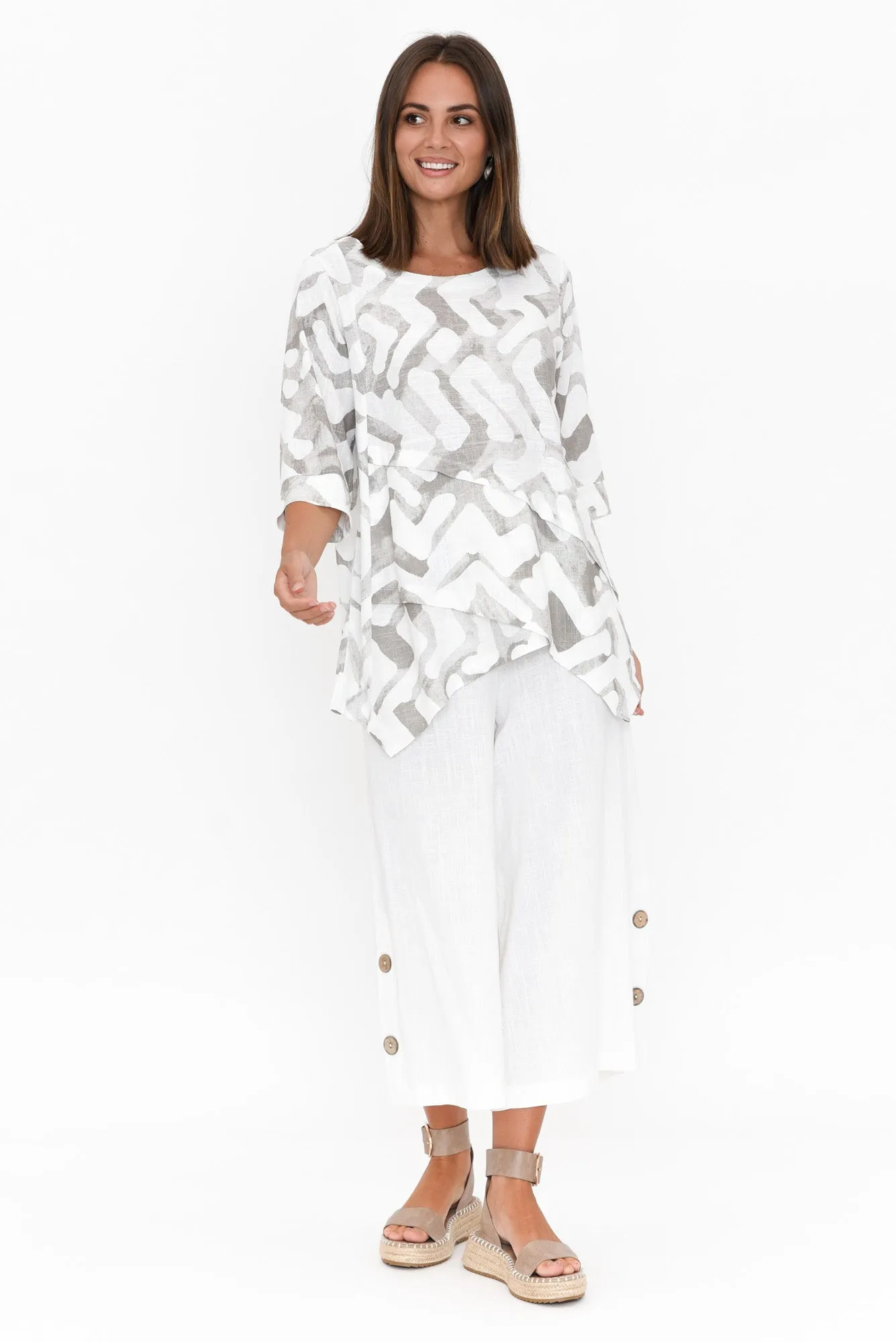 Walsh White Button Wide Leg Pants sold by Blue Bungalow product image thumbnail 2