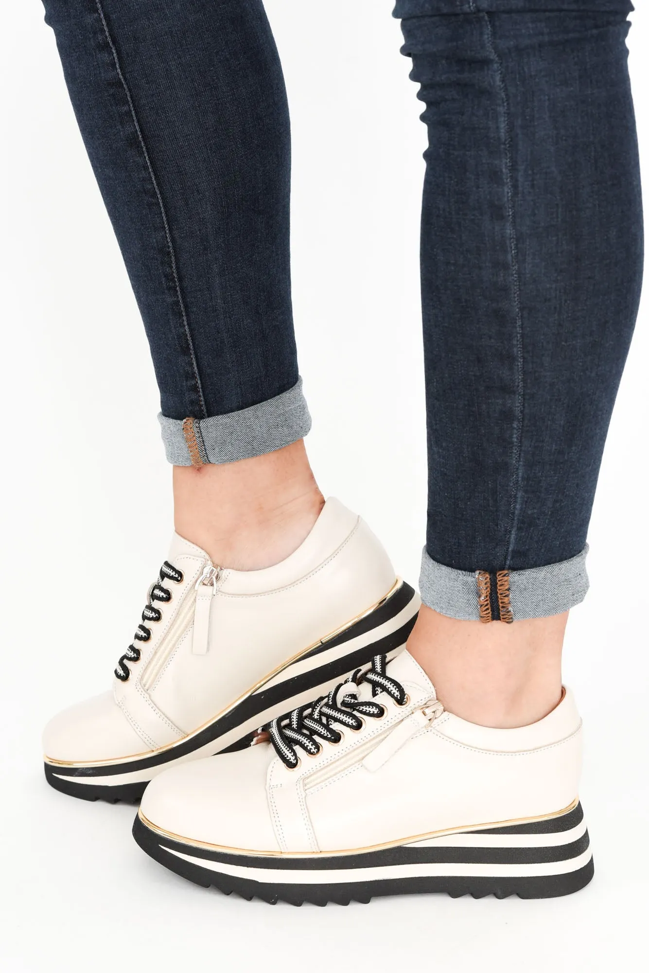 Hosting Cream Leather Platform Sneaker sold by Blue Bungalow