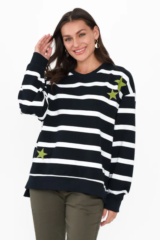 Starry Navy Stripe Fleece Jumper sold by Blue Bungalow