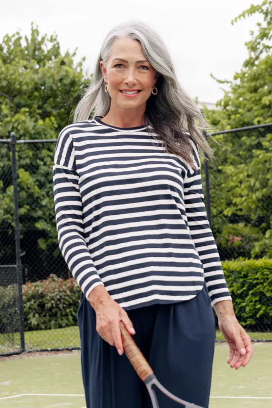 Jessie Blue Stripe Cotton Hi Lo Top sold by Blue Bungalow