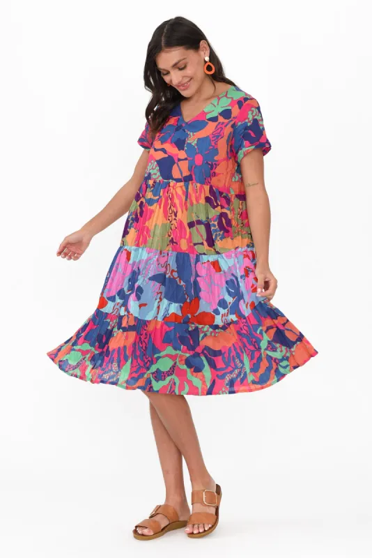 Lania Blue Tropical Crinkle Cotton Dress sold by Blue Bungalow