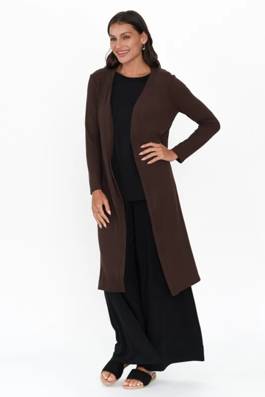 Pearlie Chocolate Longline Cardigan sold by Blue Bungalow