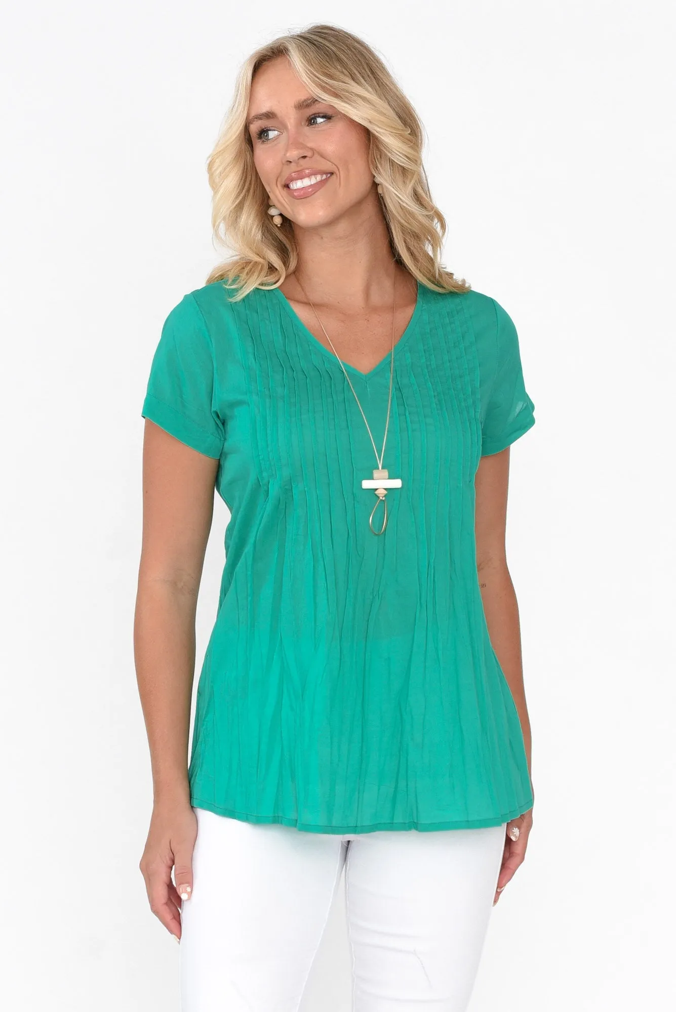 Fia Emerald Crinkle Cotton Top sold by Blue Bungalow
