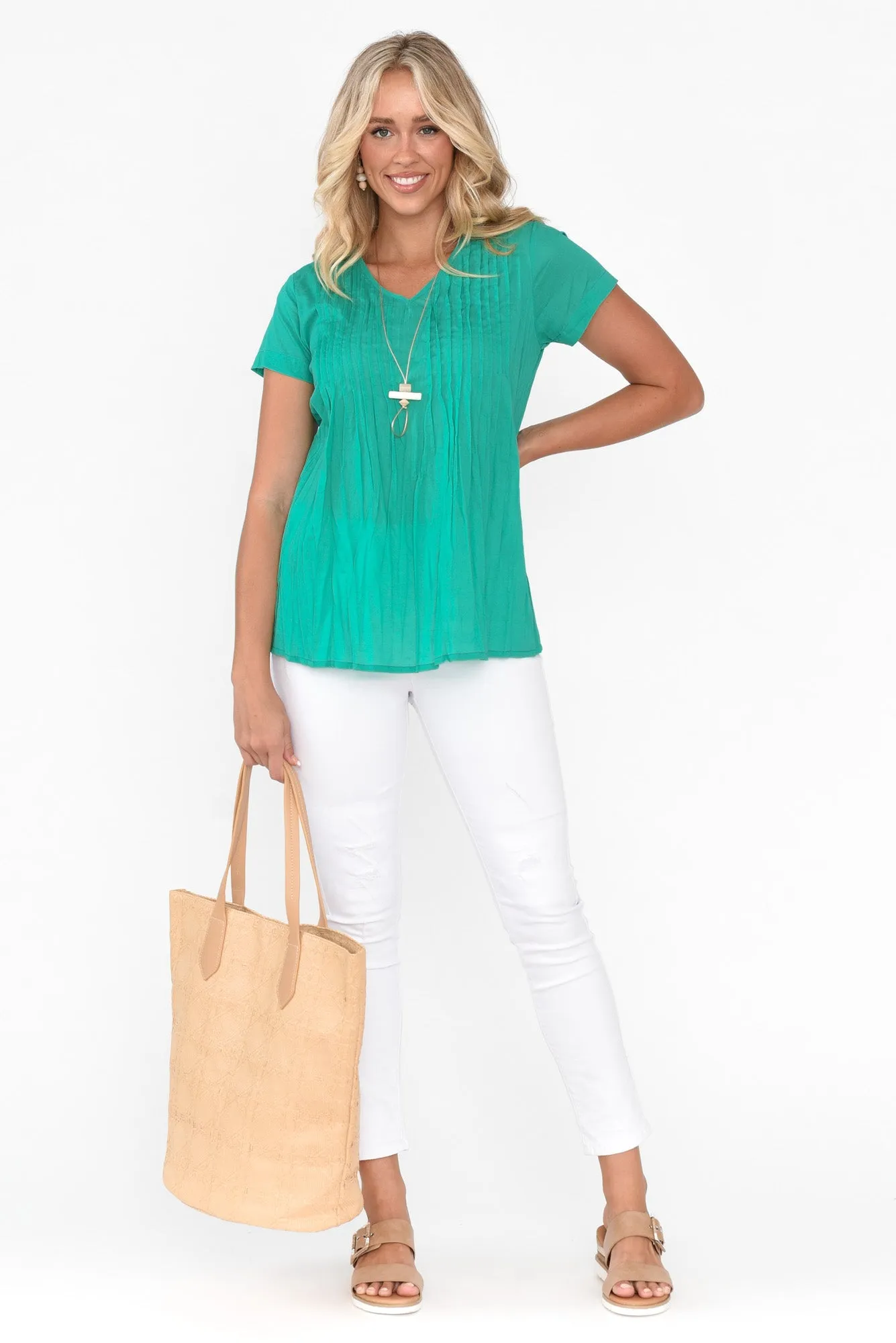 Fia Emerald Crinkle Cotton Top sold by Blue Bungalow product image thumbnail 2