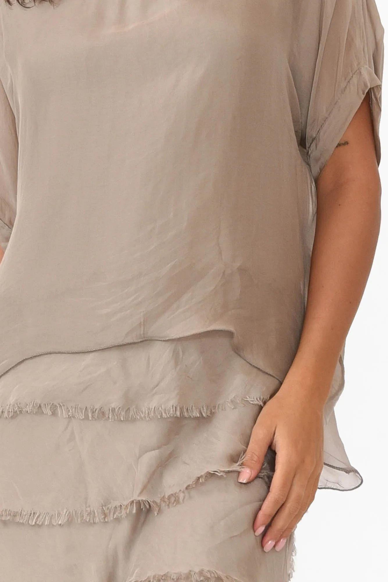 Katerina Taupe Silk Overlay Maxi Dress sold by Blue Bungalow product image thumbnail 3