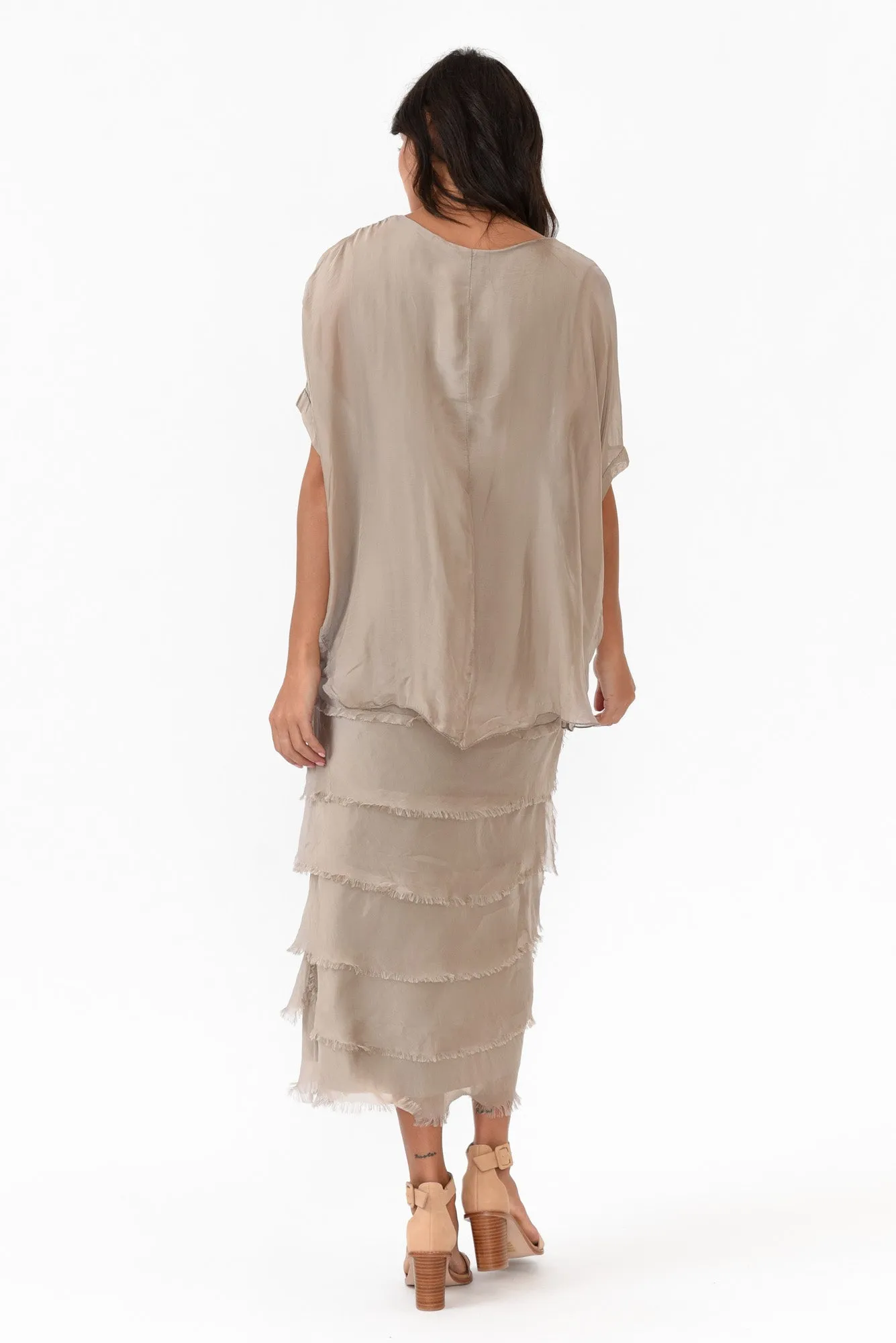 Katerina Taupe Silk Overlay Maxi Dress sold by Blue Bungalow product image thumbnail 5