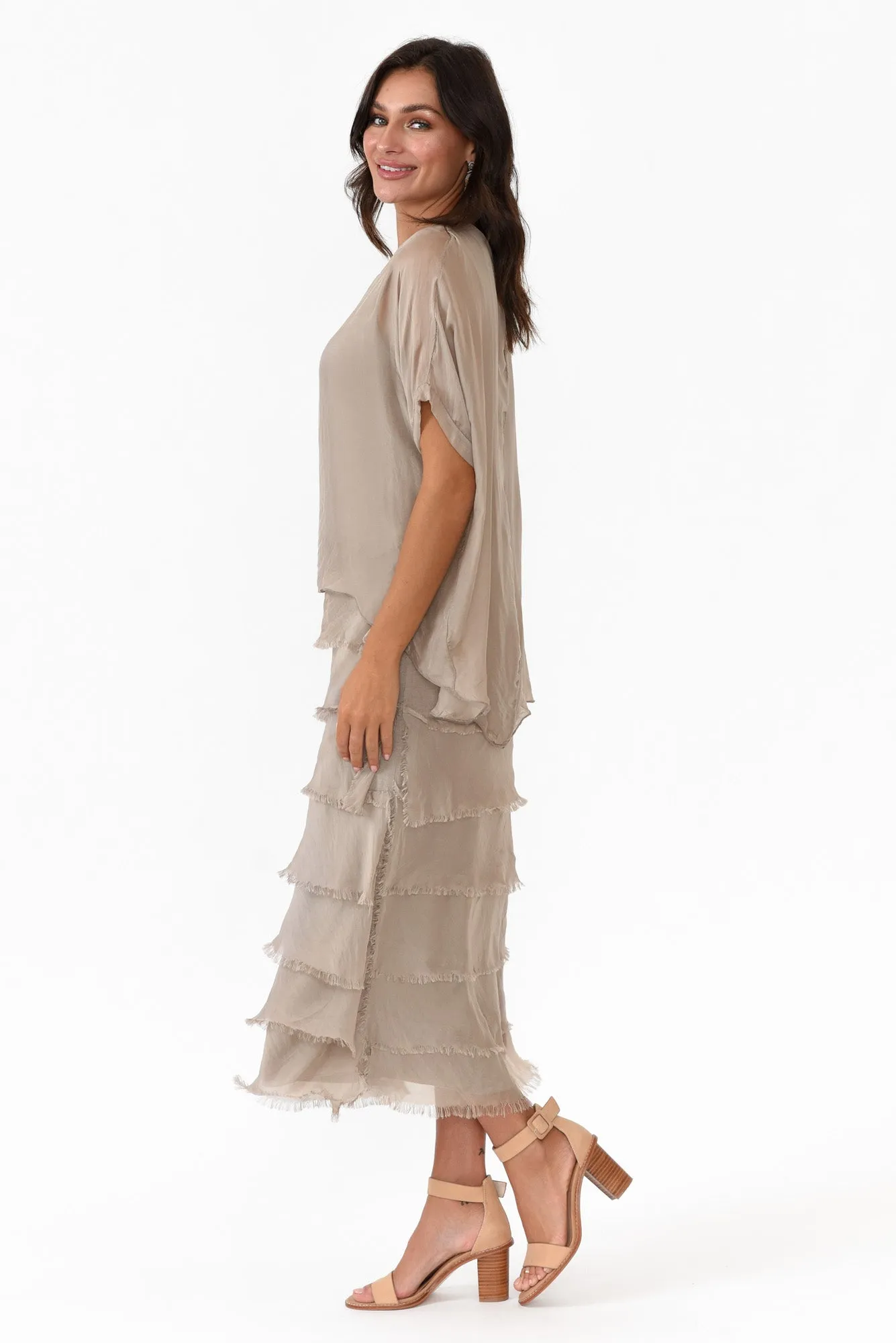 Katerina Taupe Silk Overlay Maxi Dress sold by Blue Bungalow product image thumbnail 4