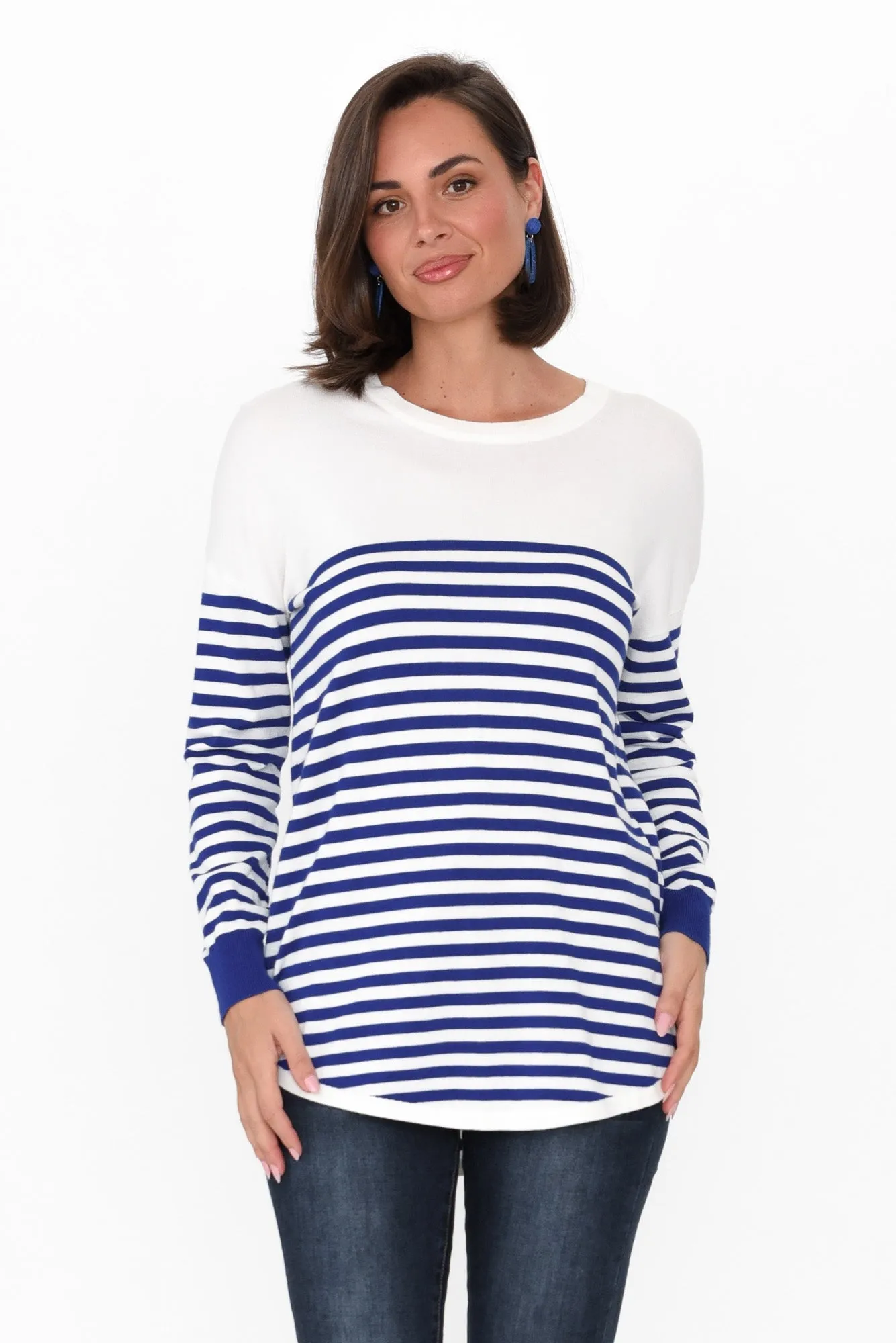 Sophie Cobalt Stripe Knit Jumper sold by Blue Bungalow