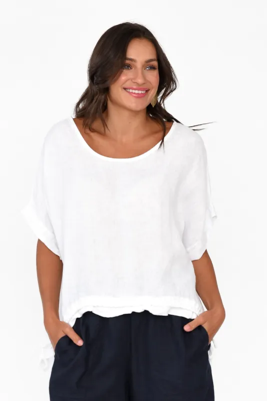 Prato White Drawstring Linen Top sold by Blue Bungalow