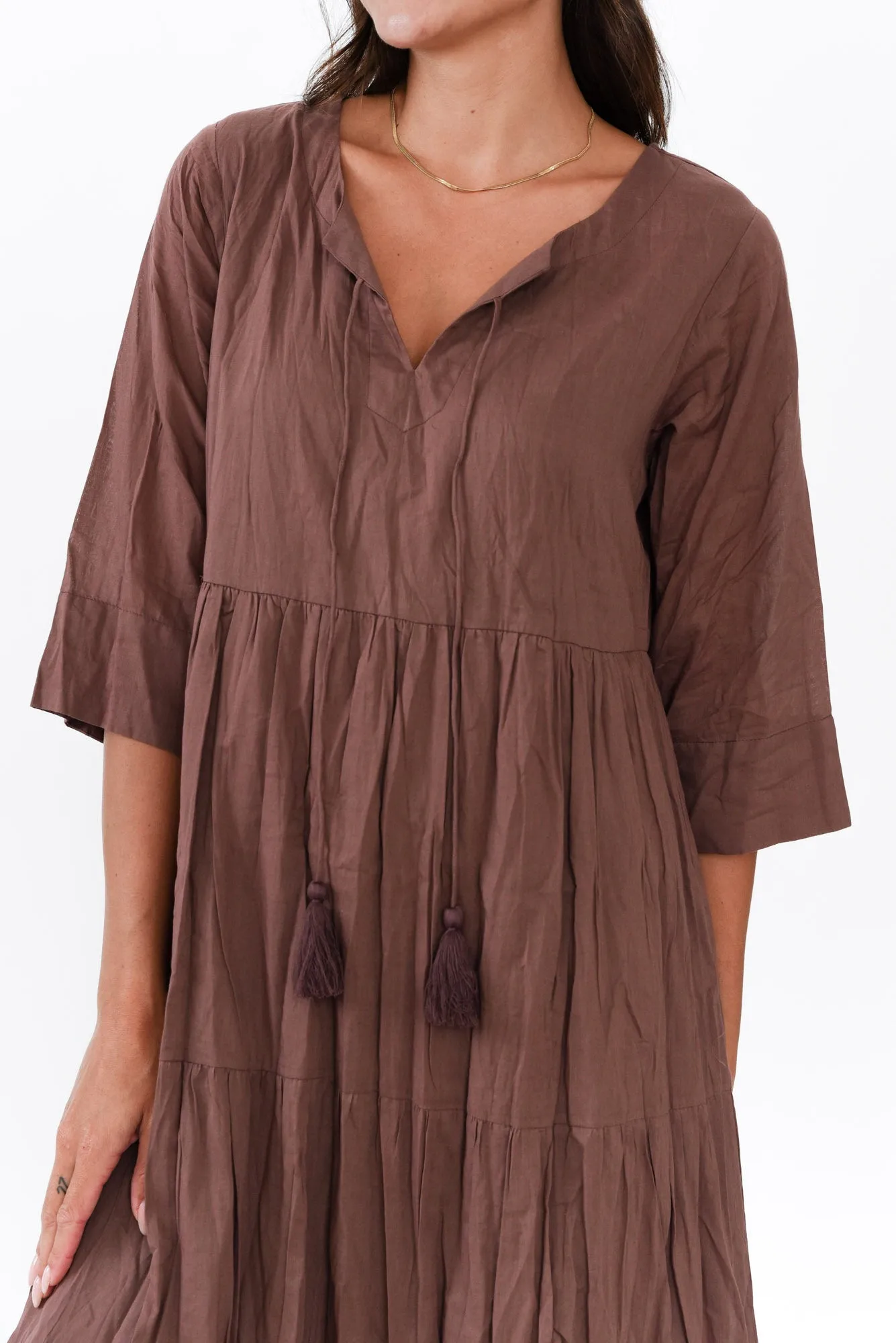 Milana Chocolate Crinkle Cotton Dress sold by Blue Bungalow product image thumbnail 3