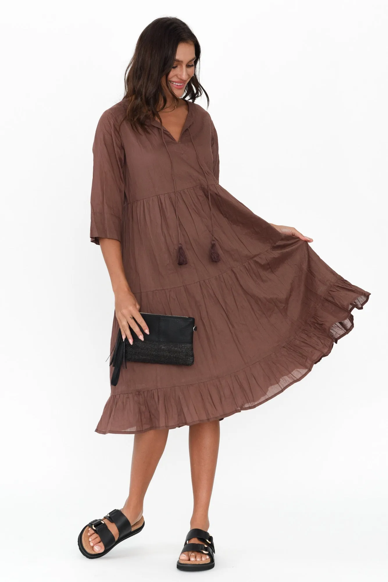 Milana Chocolate Crinkle Cotton Dress sold by Blue Bungalow