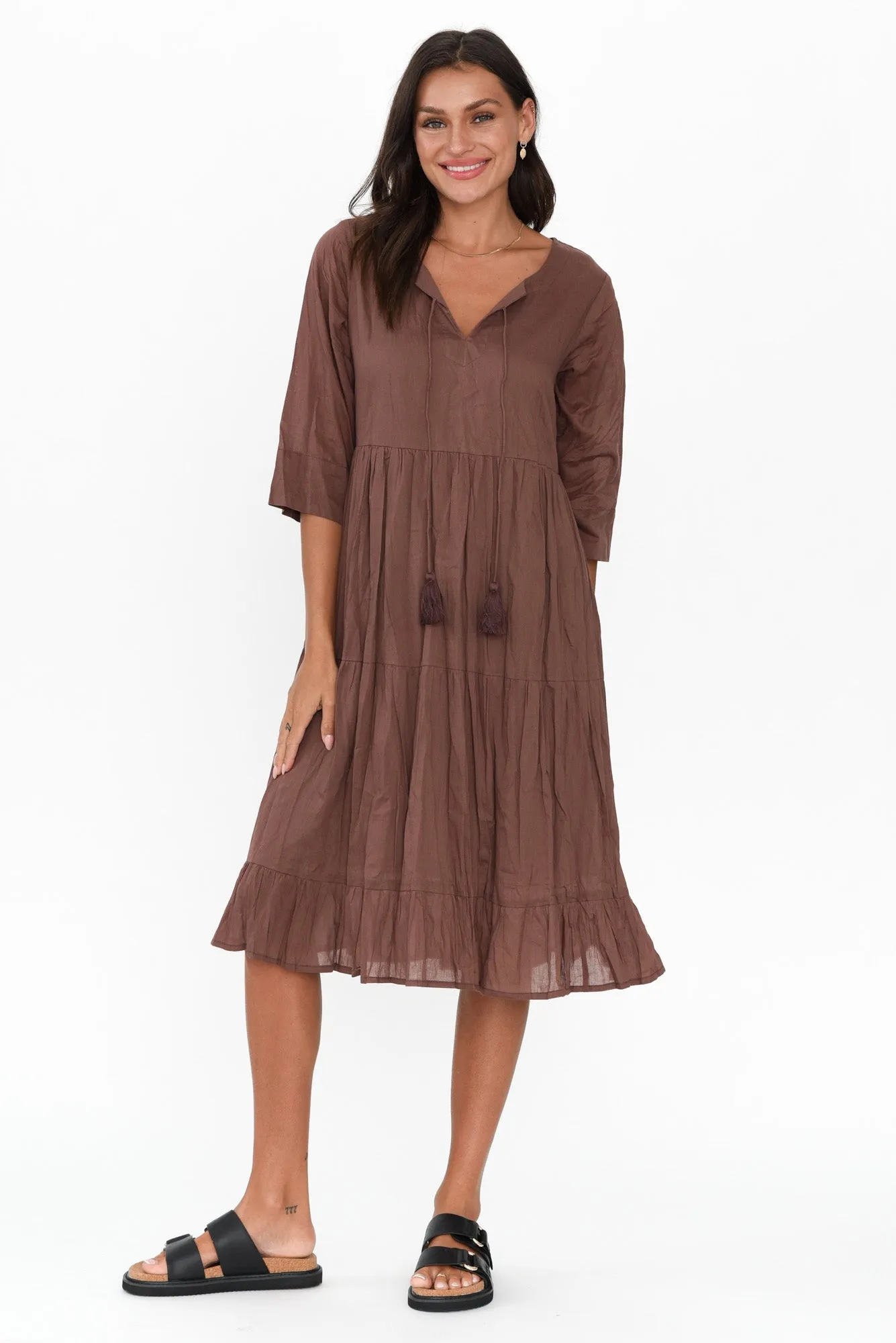 Milana Chocolate Crinkle Cotton Dress sold by Blue Bungalow product image thumbnail 2