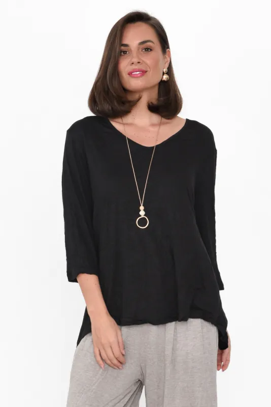 Julita Black Crinkle Cotton Top sold by Blue Bungalow