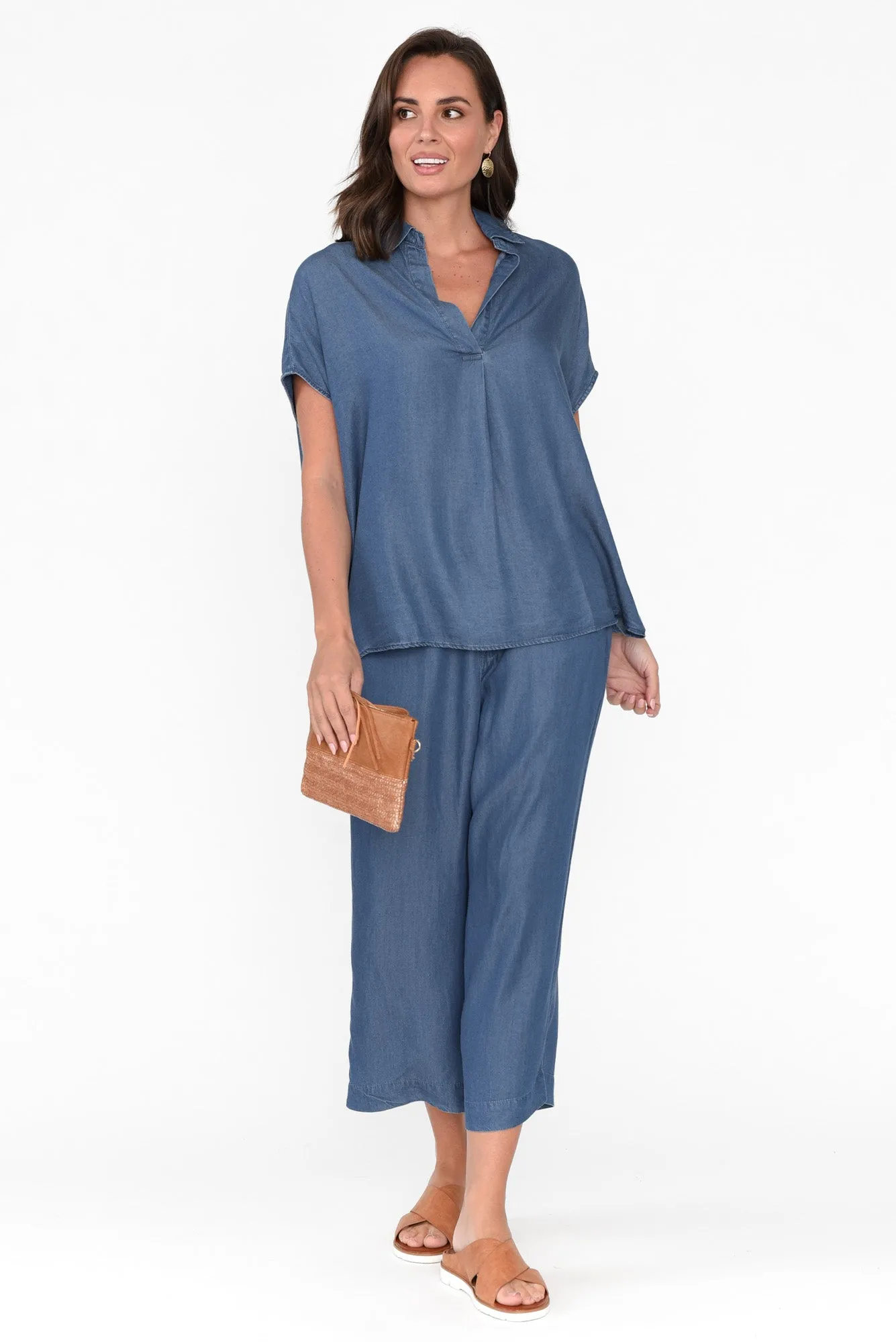 Port Campbell Blue Denim Drape Top sold by Blue Bungalow product image thumbnail 2