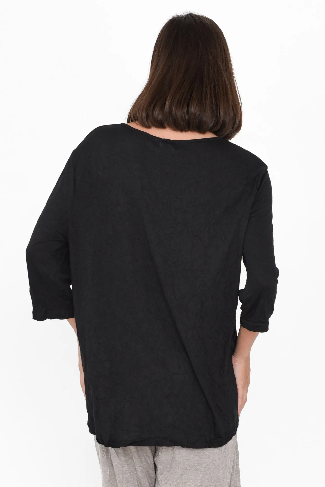 Julita Black Crinkle Cotton Top sold by Blue Bungalow product image thumbnail 4