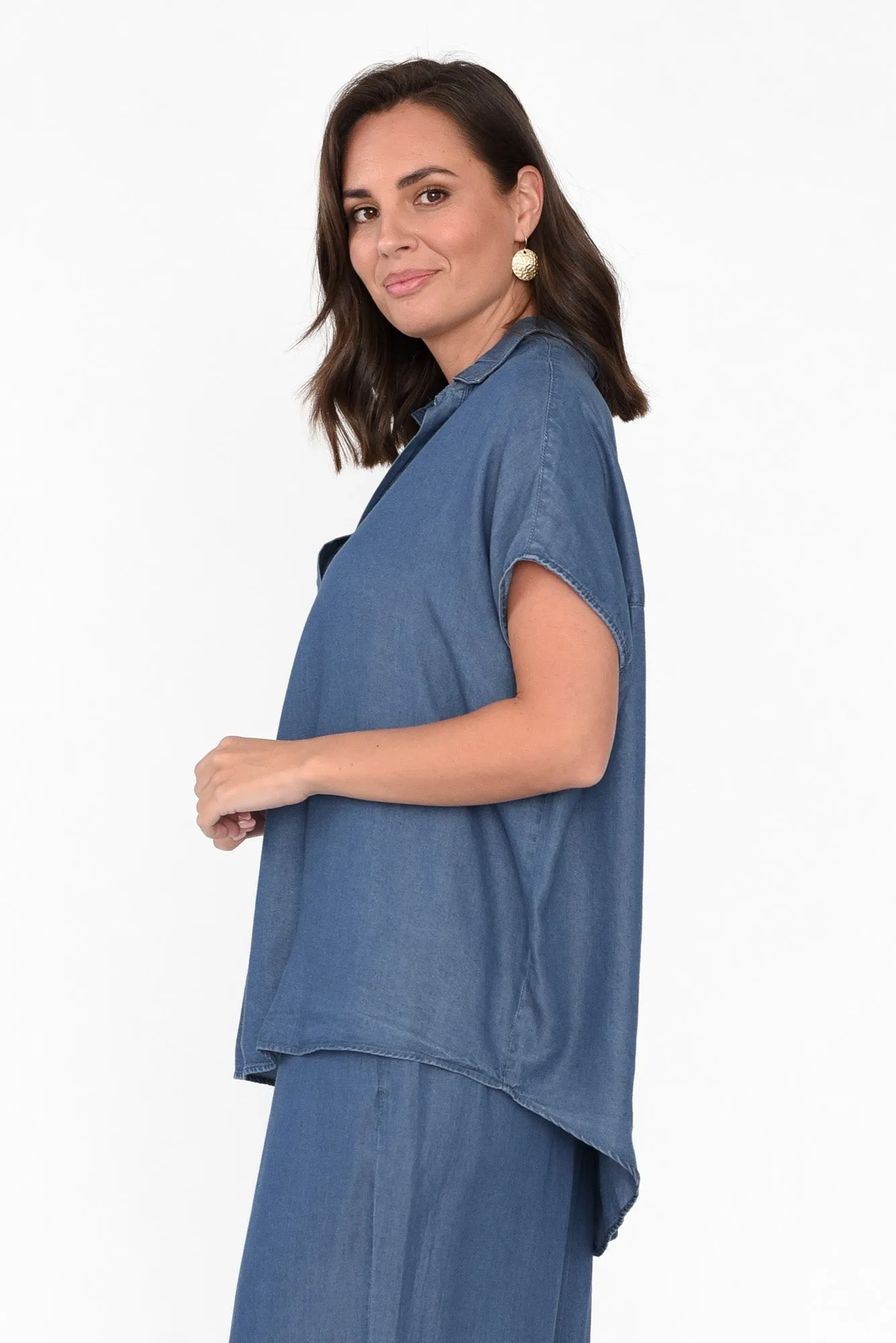 Port Campbell Blue Denim Drape Top sold by Blue Bungalow product image thumbnail 3
