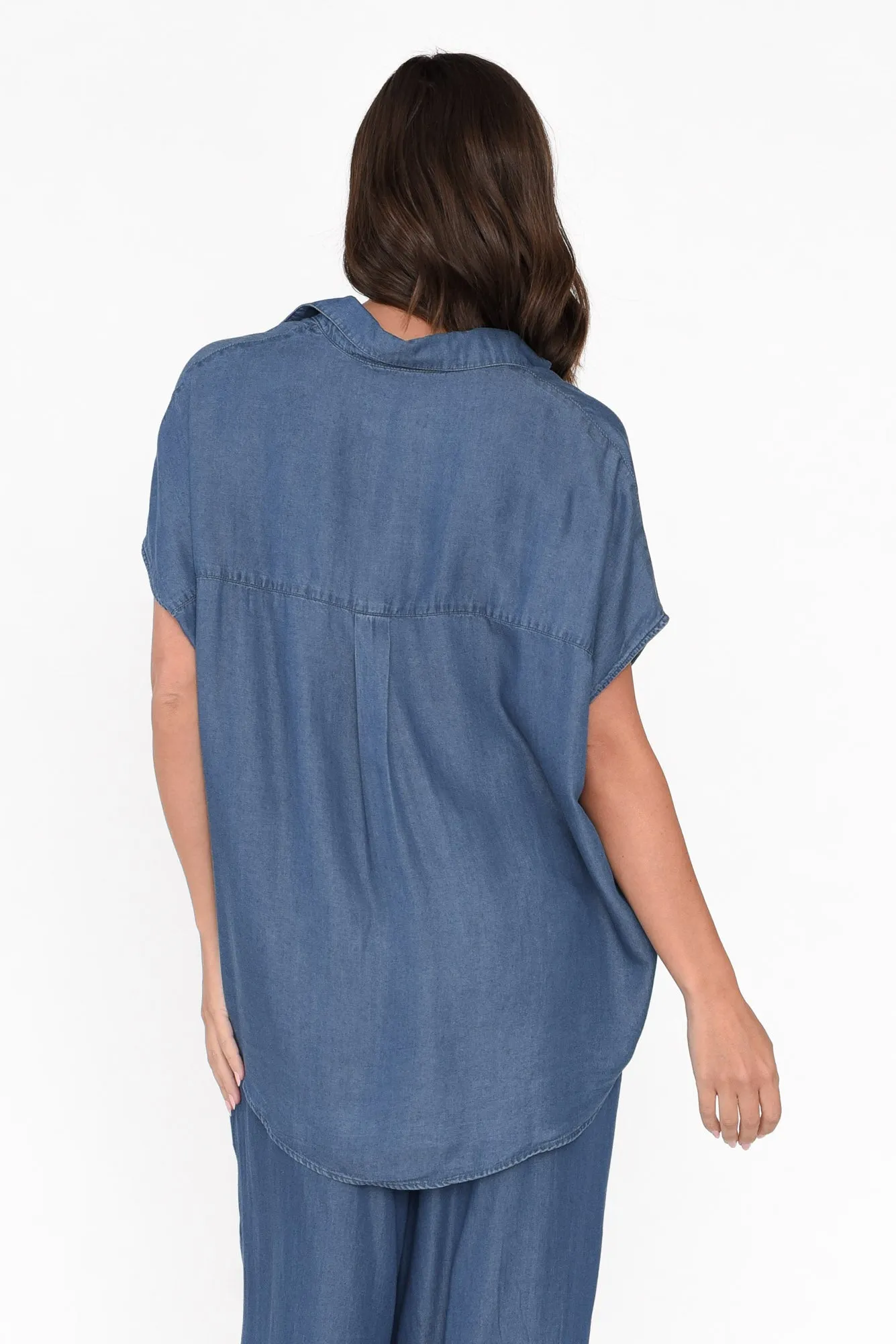 Port Campbell Blue Denim Drape Top sold by Blue Bungalow product image thumbnail 4