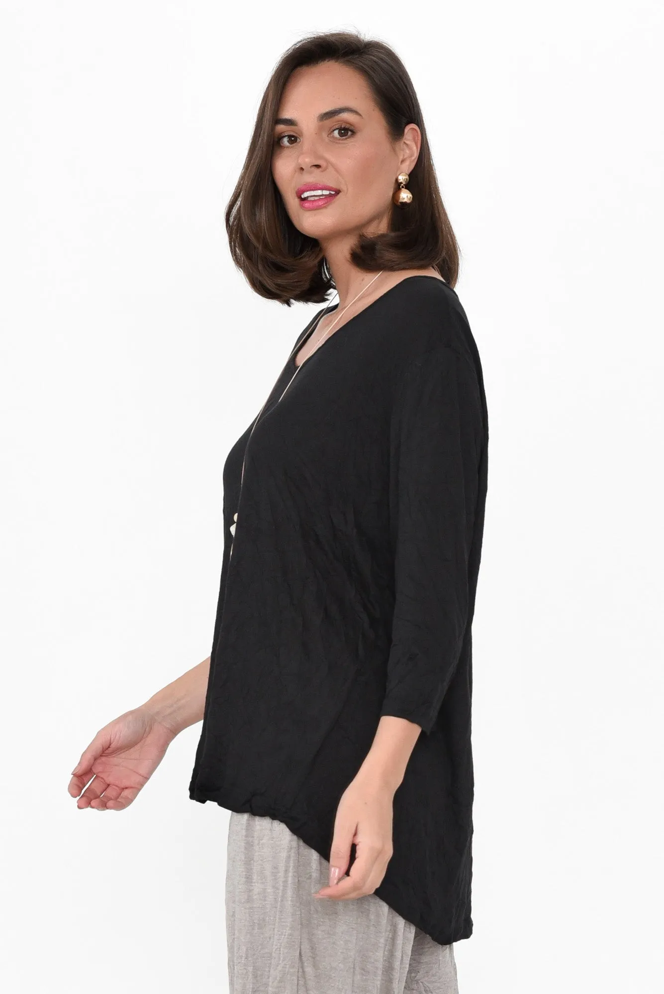 Julita Black Crinkle Cotton Top sold by Blue Bungalow product image thumbnail 3