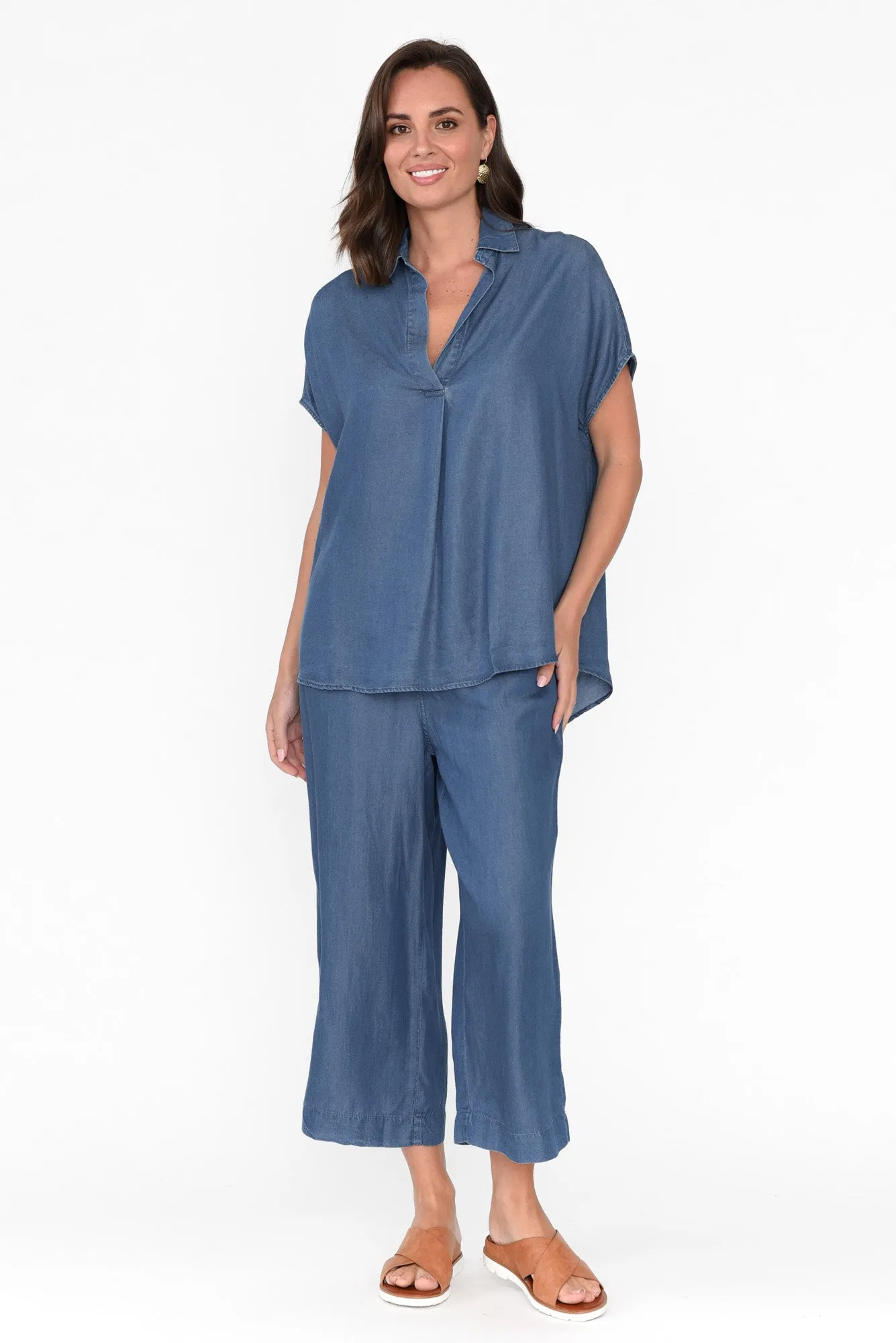 Port Campbell Blue Denim Drape Top sold by Blue Bungalow product image thumbnail 5