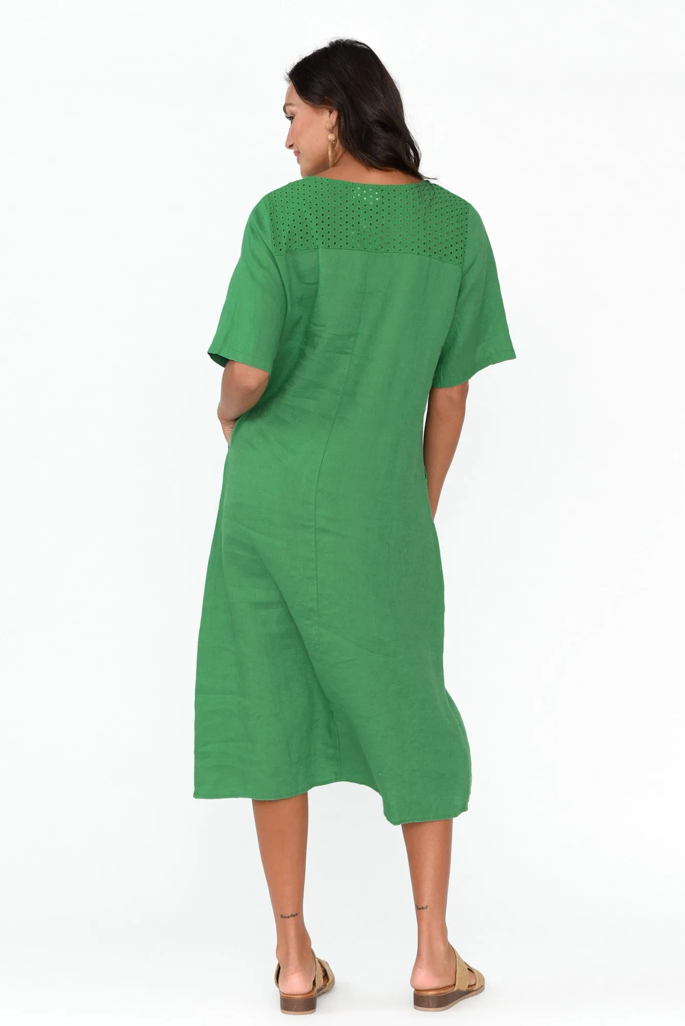 Lettice Green Broderie Linen Dress sold by Blue Bungalow product image thumbnail 5