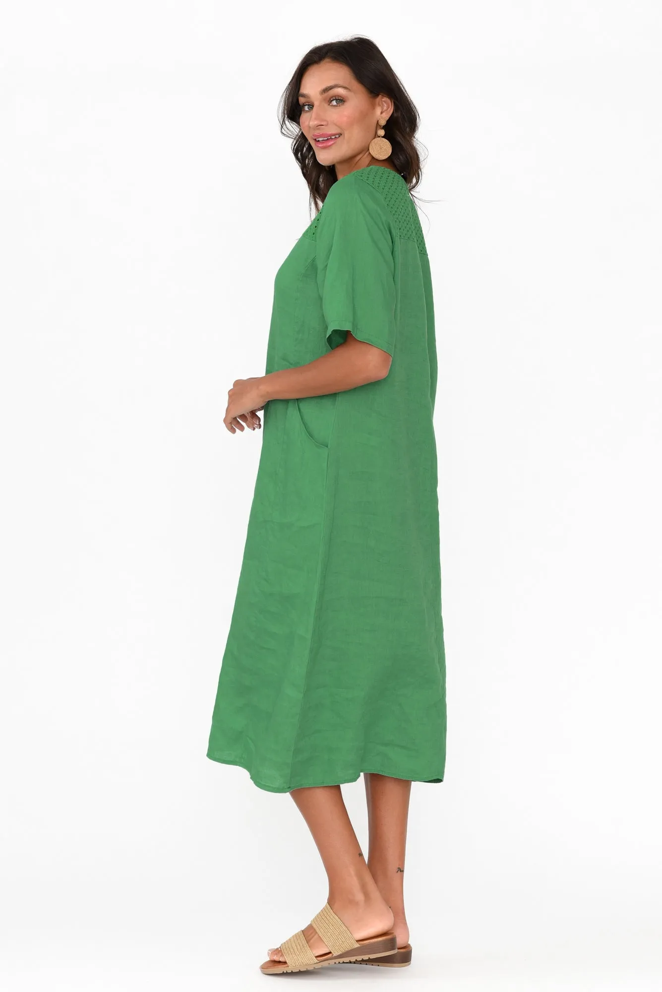Lettice Green Broderie Linen Dress sold by Blue Bungalow product image thumbnail 4