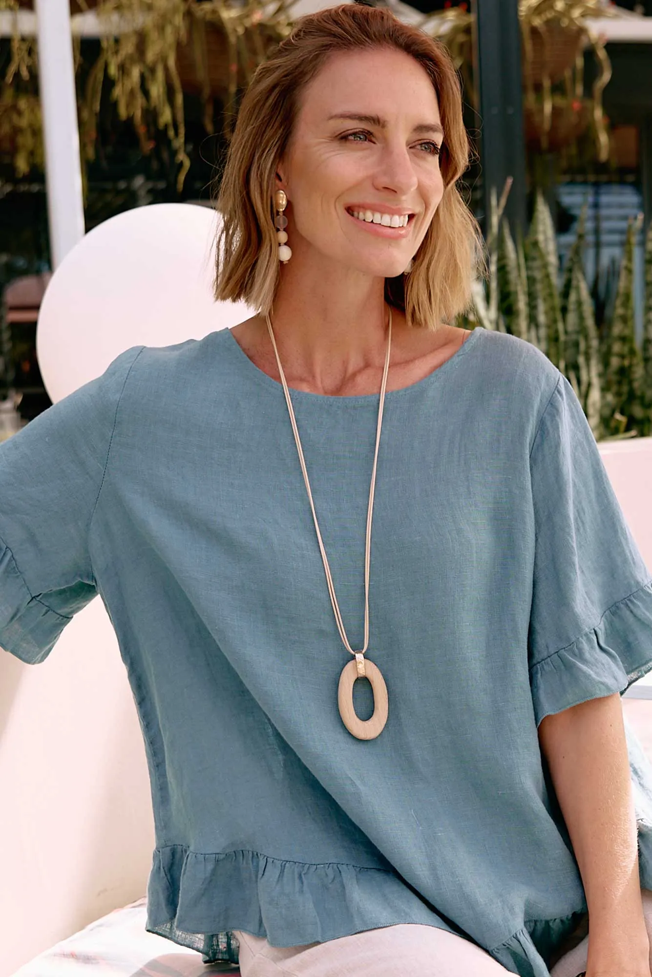 Harp Natural Wooden Pendant Necklace sold by Blue Bungalow