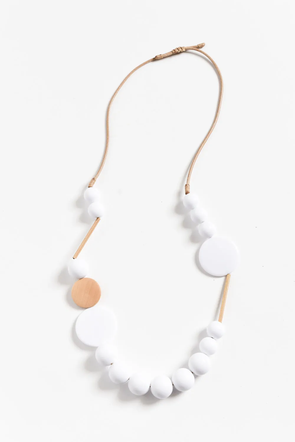 Bondi White Circle Wood Necklace sold by Blue Bungalow