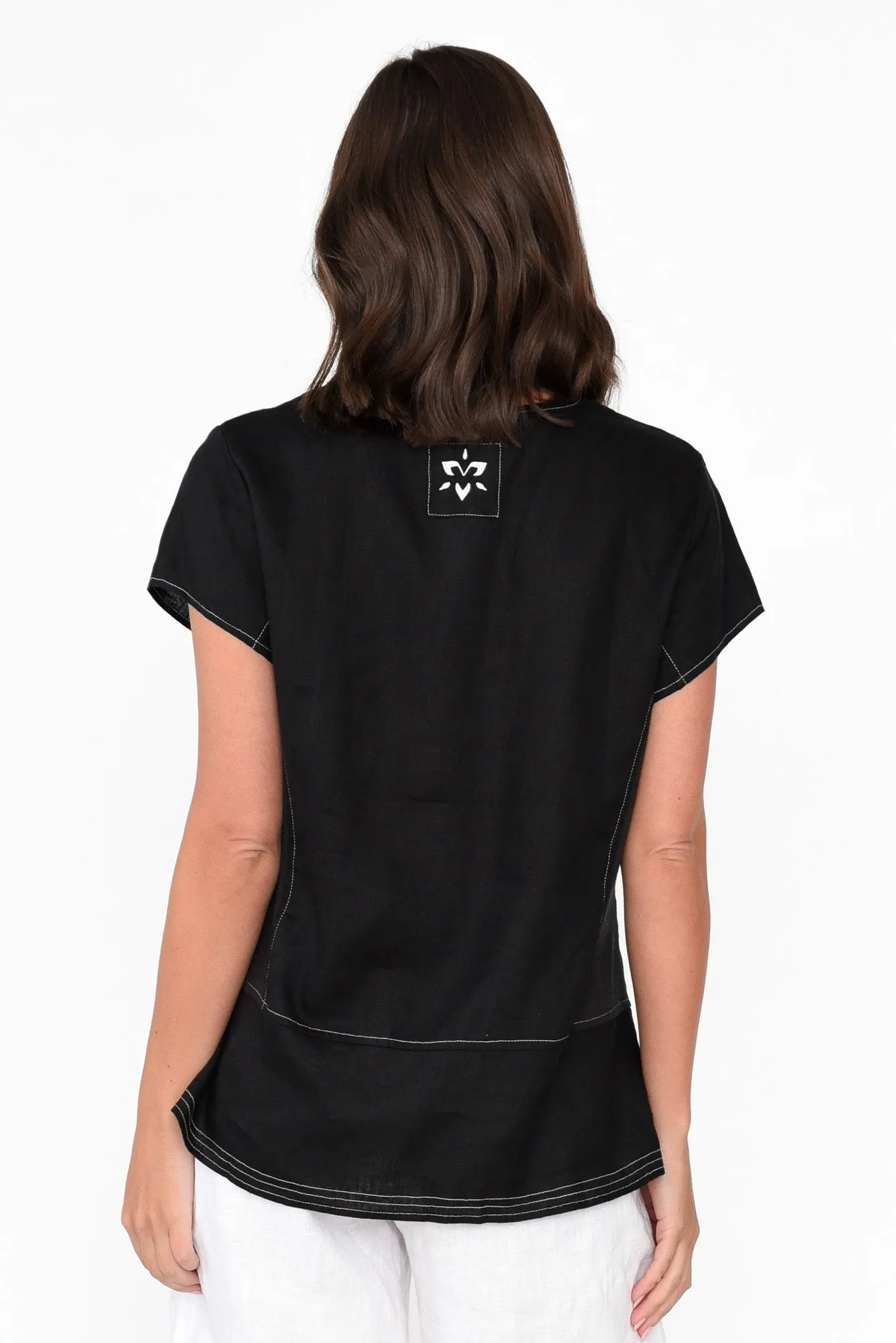 Lindy Black Linen V Neck Top sold by Blue Bungalow product image thumbnail 4